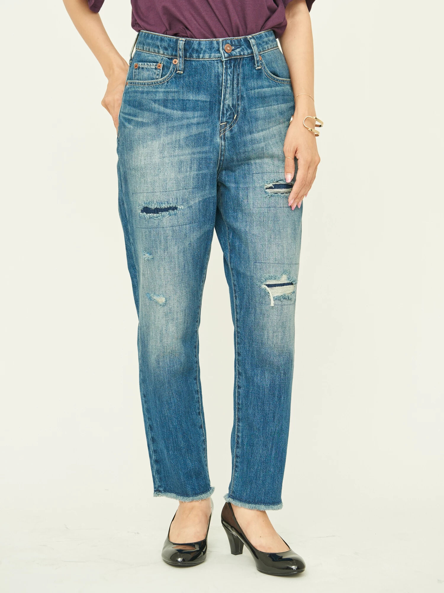 USA COTTONデニムパンツ(ダメージ加工)