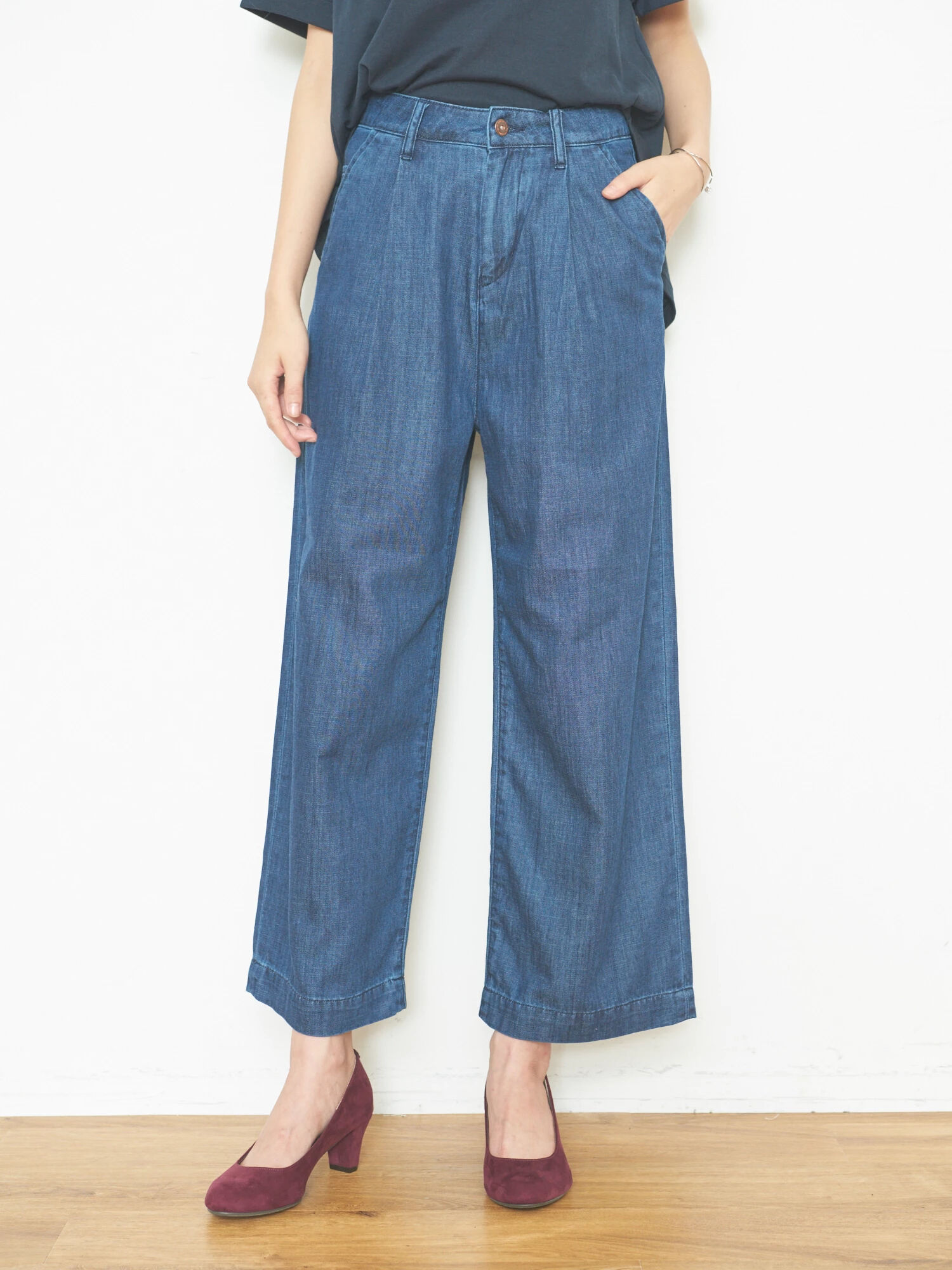 USA COTTONデニムパンツ(タックワイド)