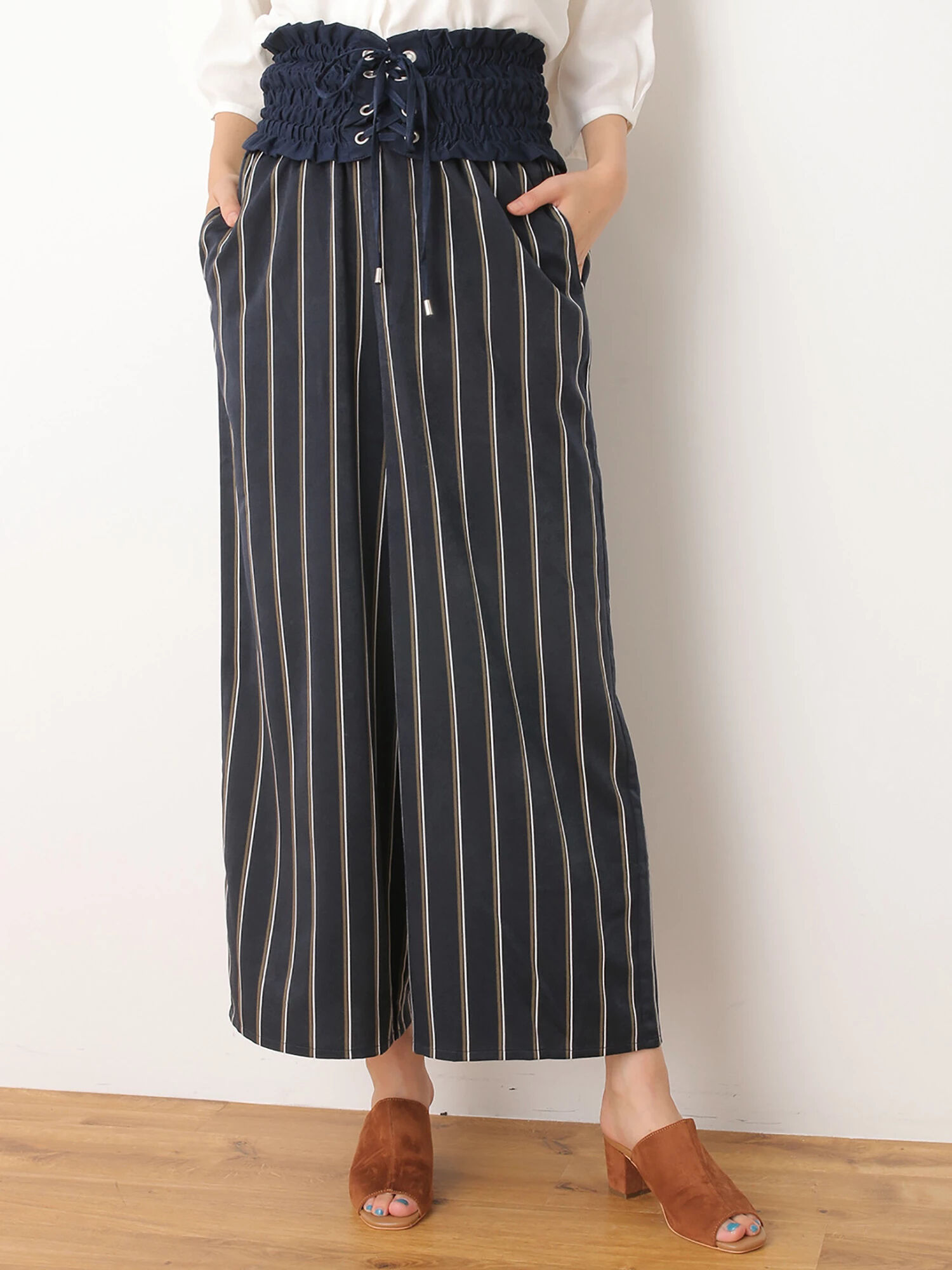 SET2点ストライプパンツ+シャーリングベルト