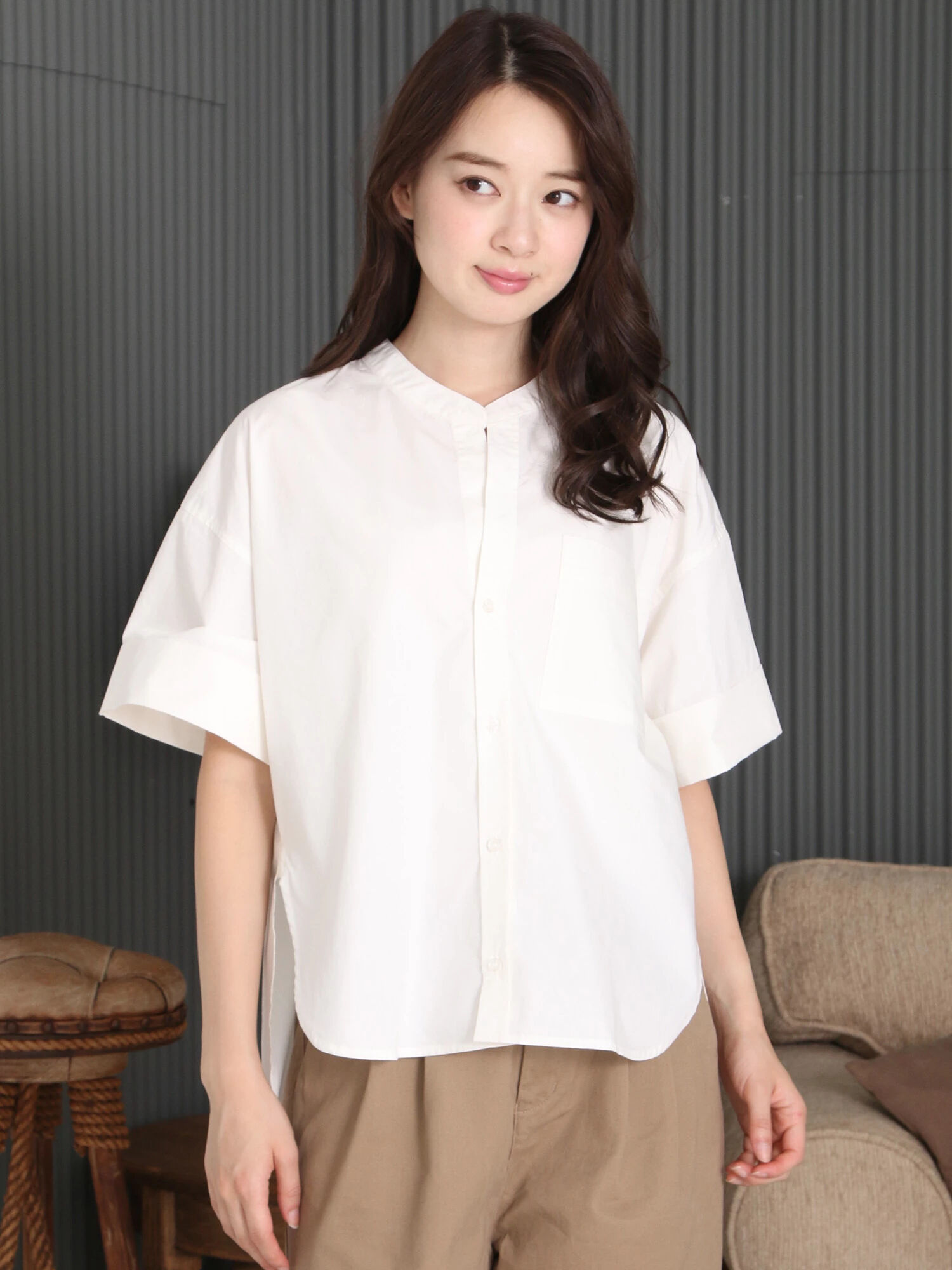 ・スタンドカラースキッパーシャツ