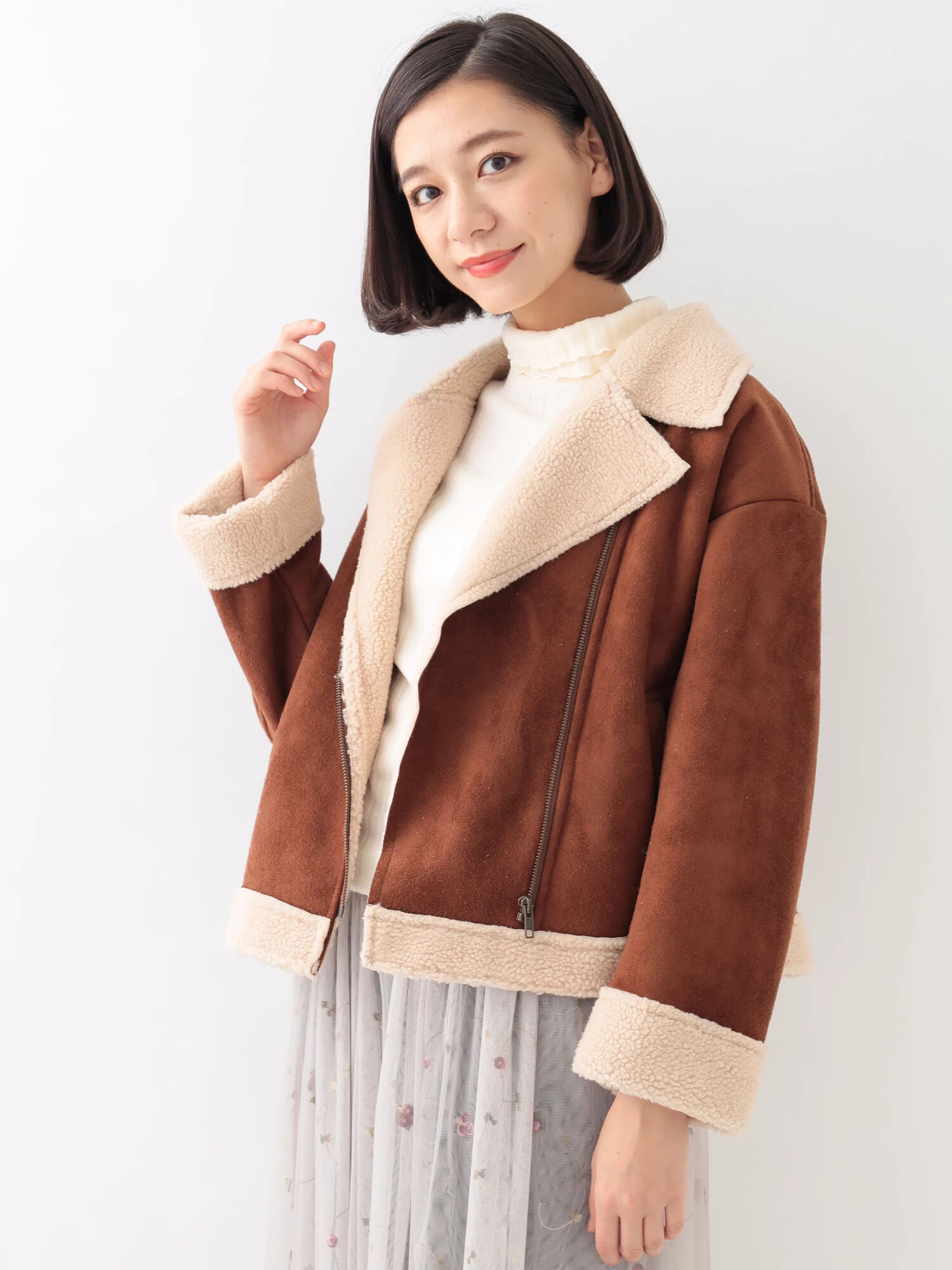 ＜先行予約＞フェイクムートンライダースコート