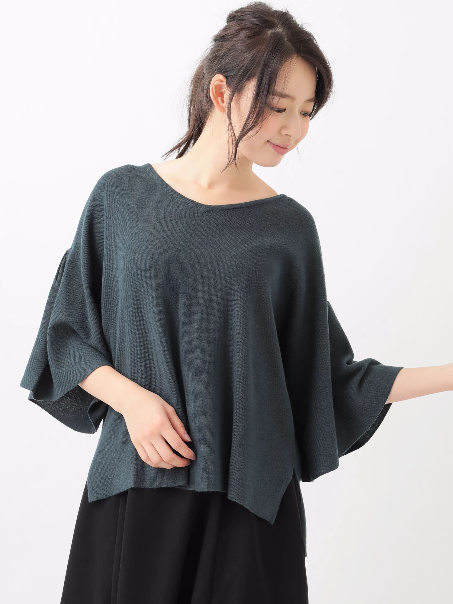 ★ハーフミラノフレアースリーブニットプルオーバー