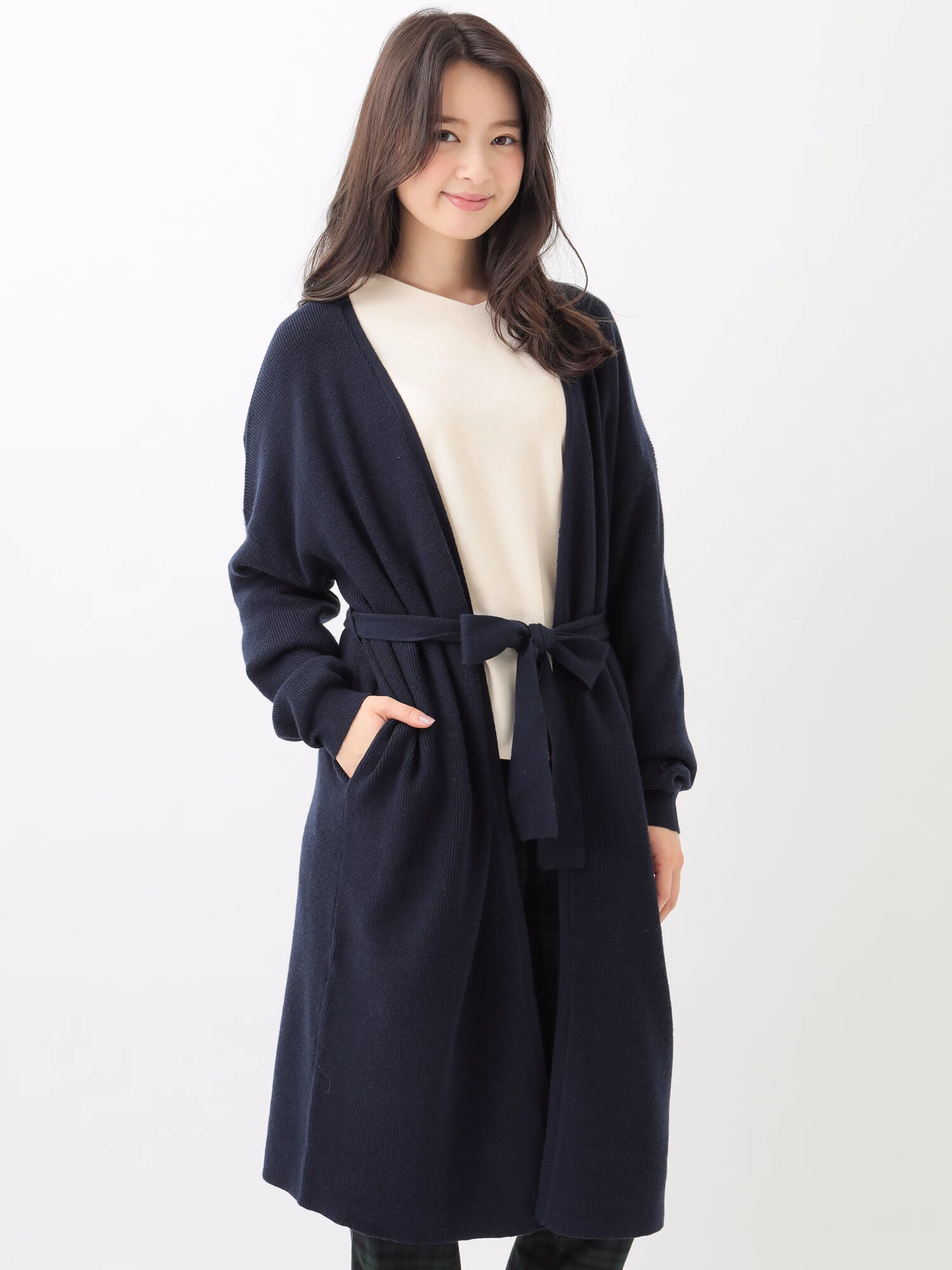 ・ベルト付きロングカーディガン