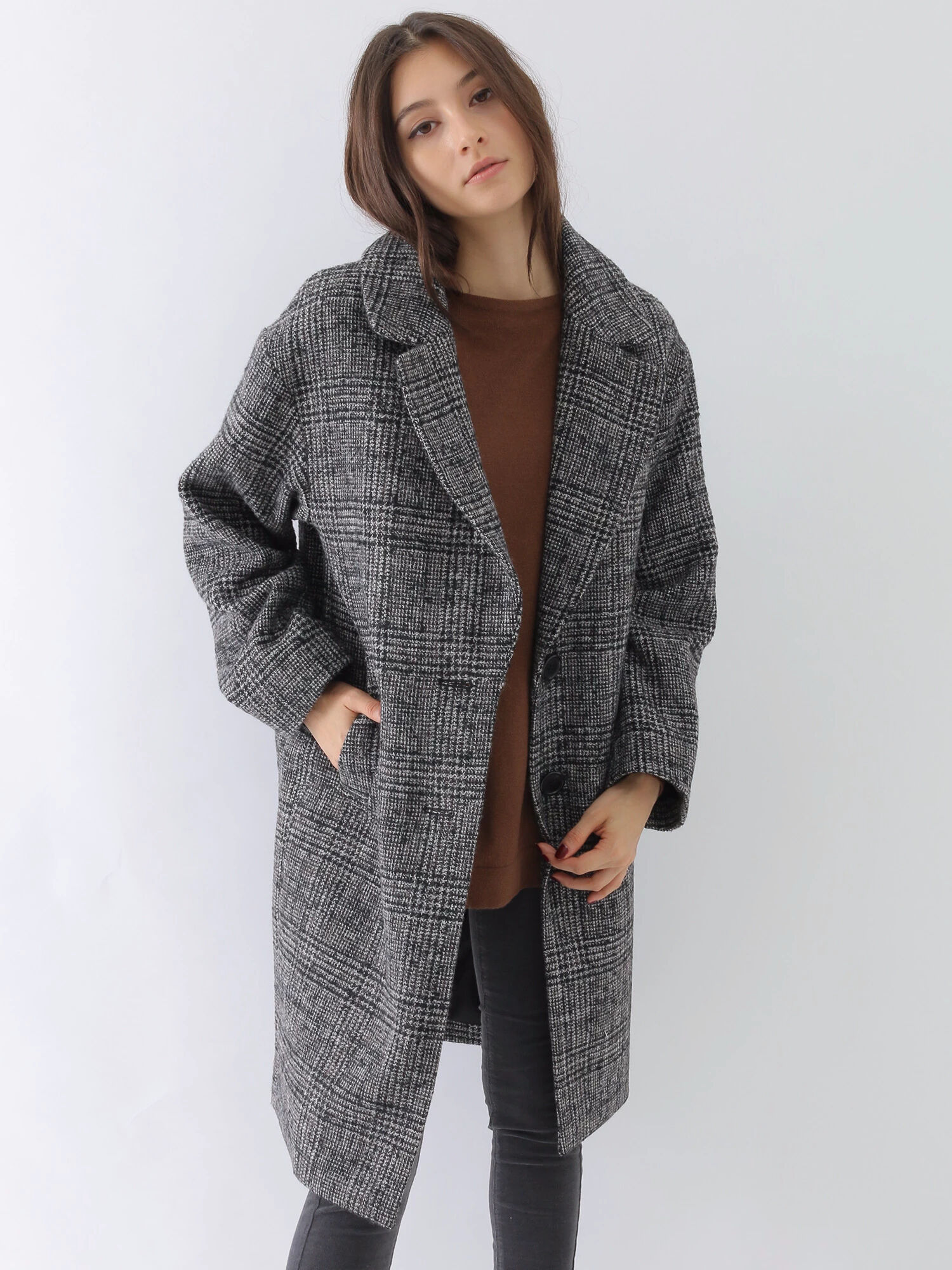 ◎グレンチェックドロップショルダーチェスターコート