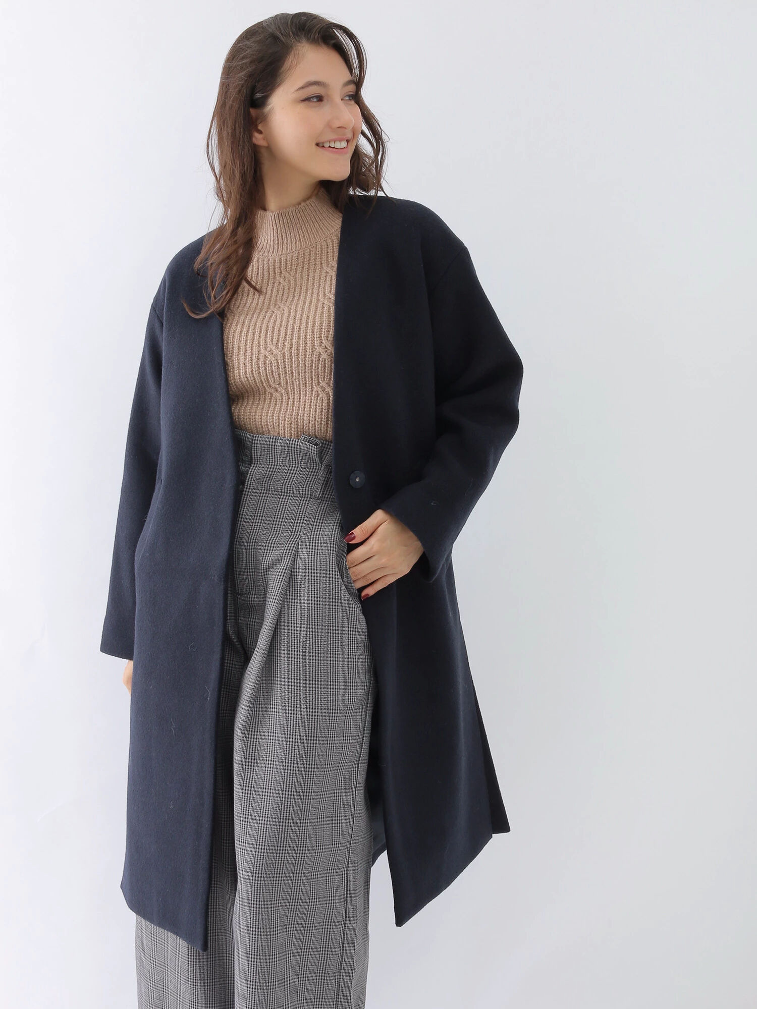 ◎Vネックノーカラーコート