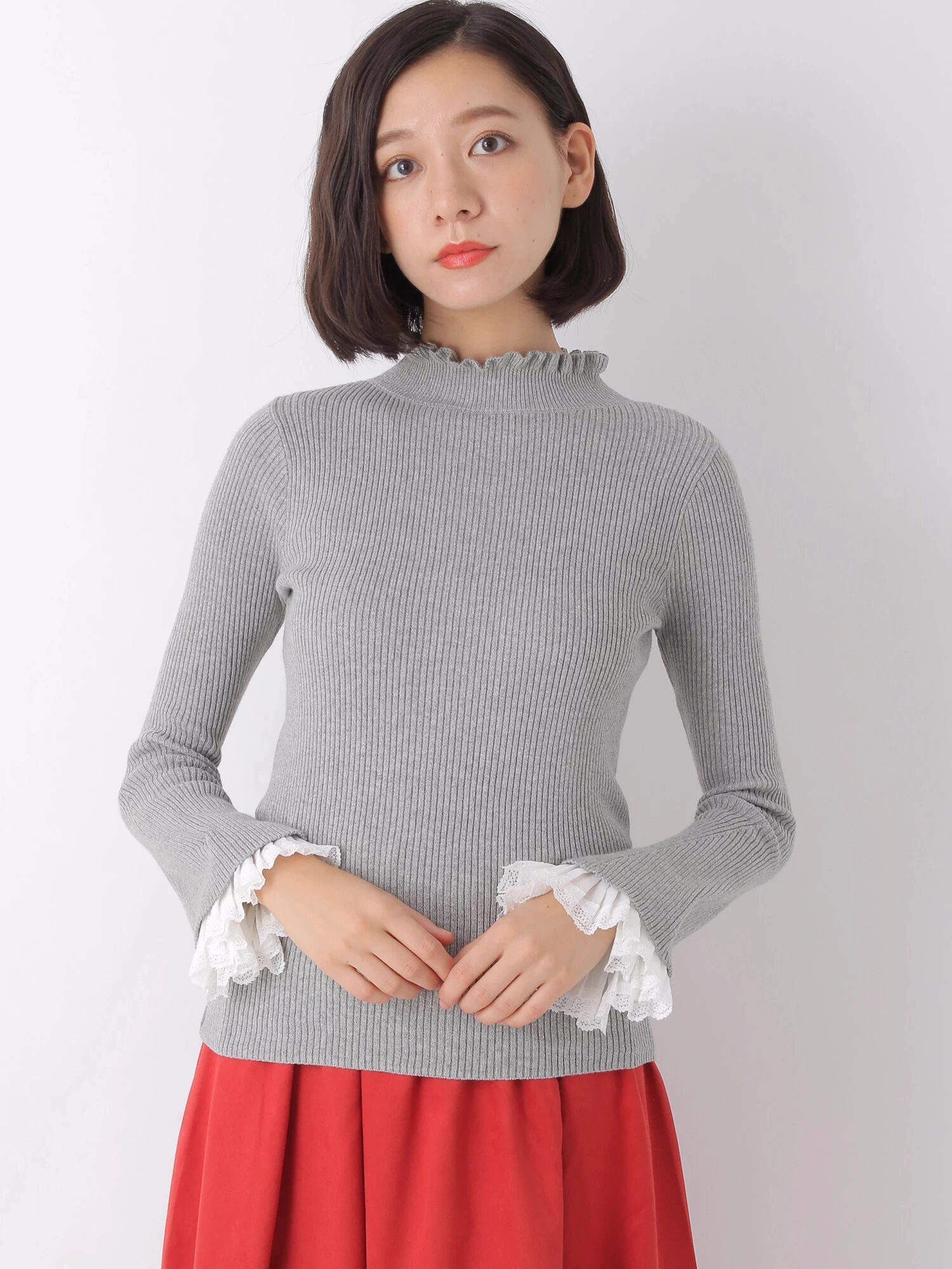 ＜ＷＥＢ限定大きな・小さなサイズ＞SET2点レースカフス+ニットプルオーバー