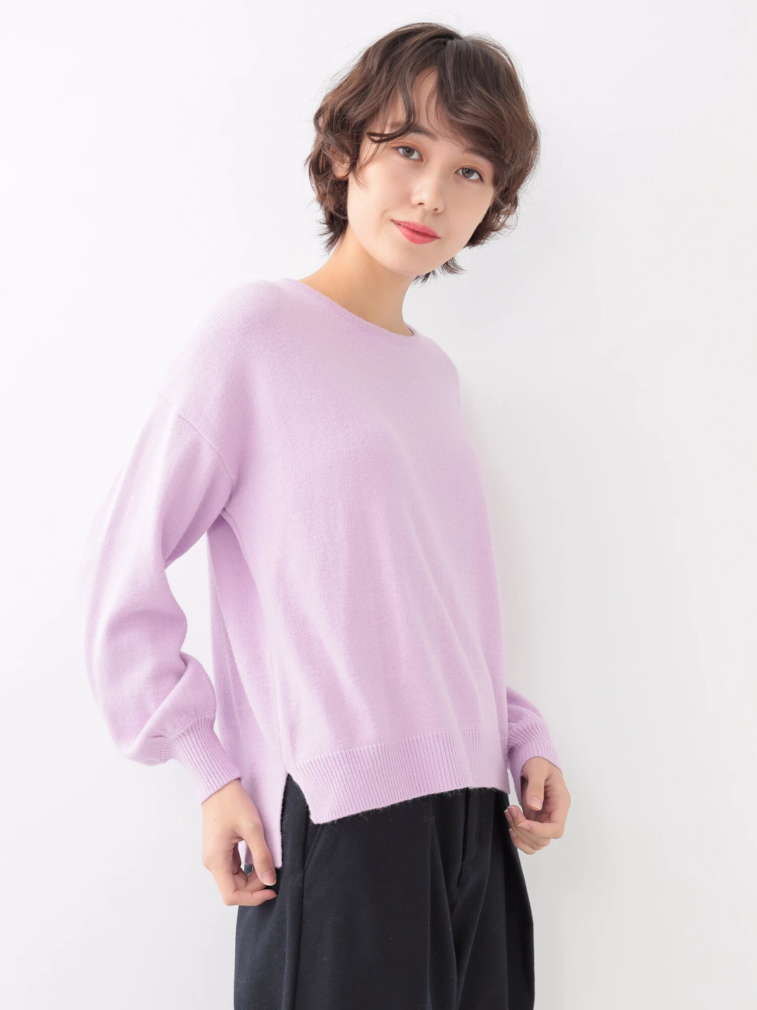 シアバター加工ボリュームスリーブニットプルオーバー