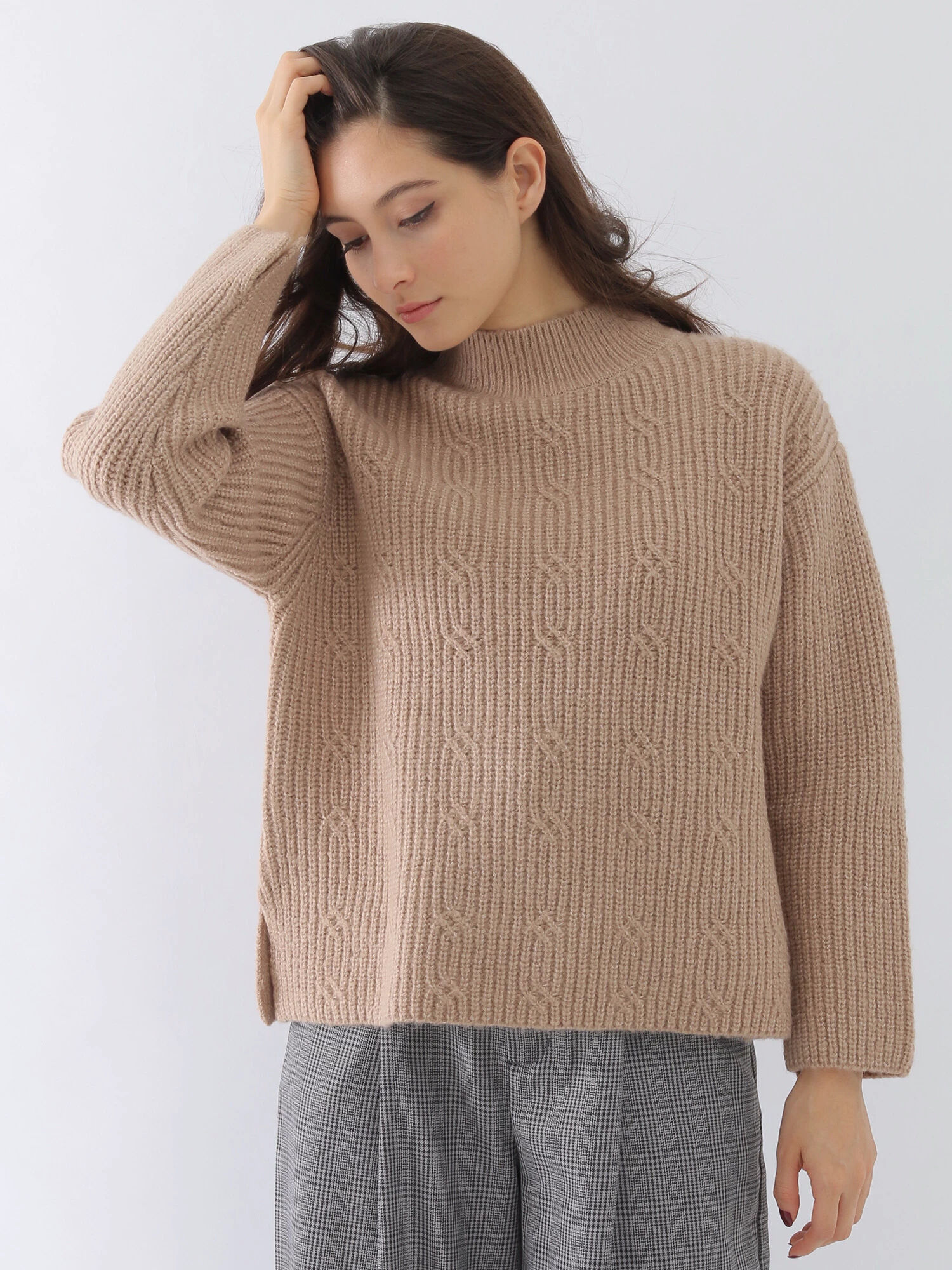 ◎ハイネック畦ケーブルニットプルオーバー