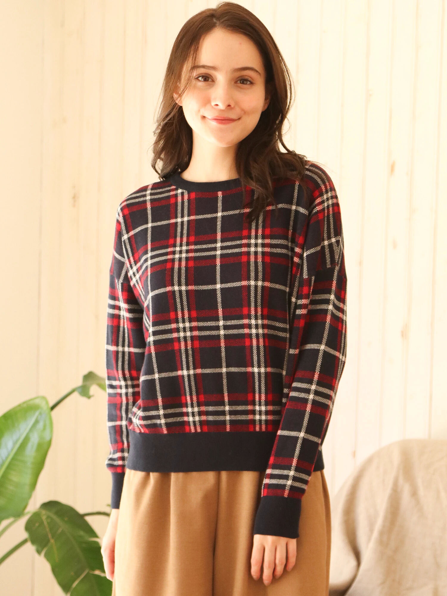 ・ハイゲージチェックニットプルオーバー