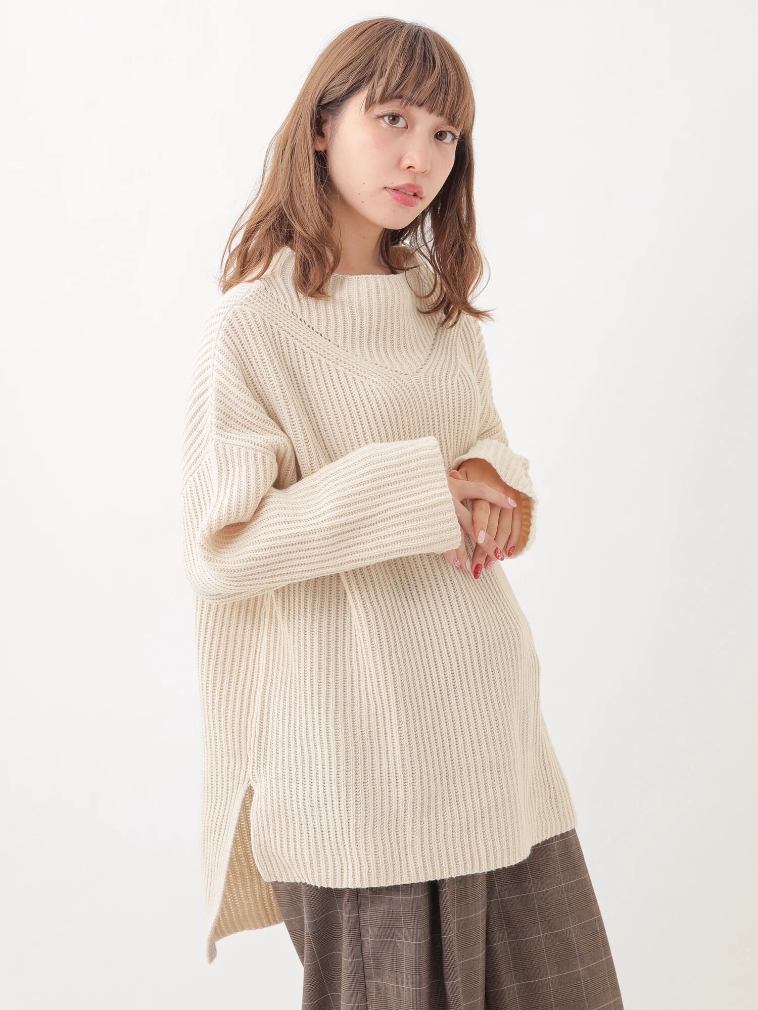 ◎＜ＷＥＢ限定大きな・小さなサイズ＞ボトルネック畦ニットチュニック