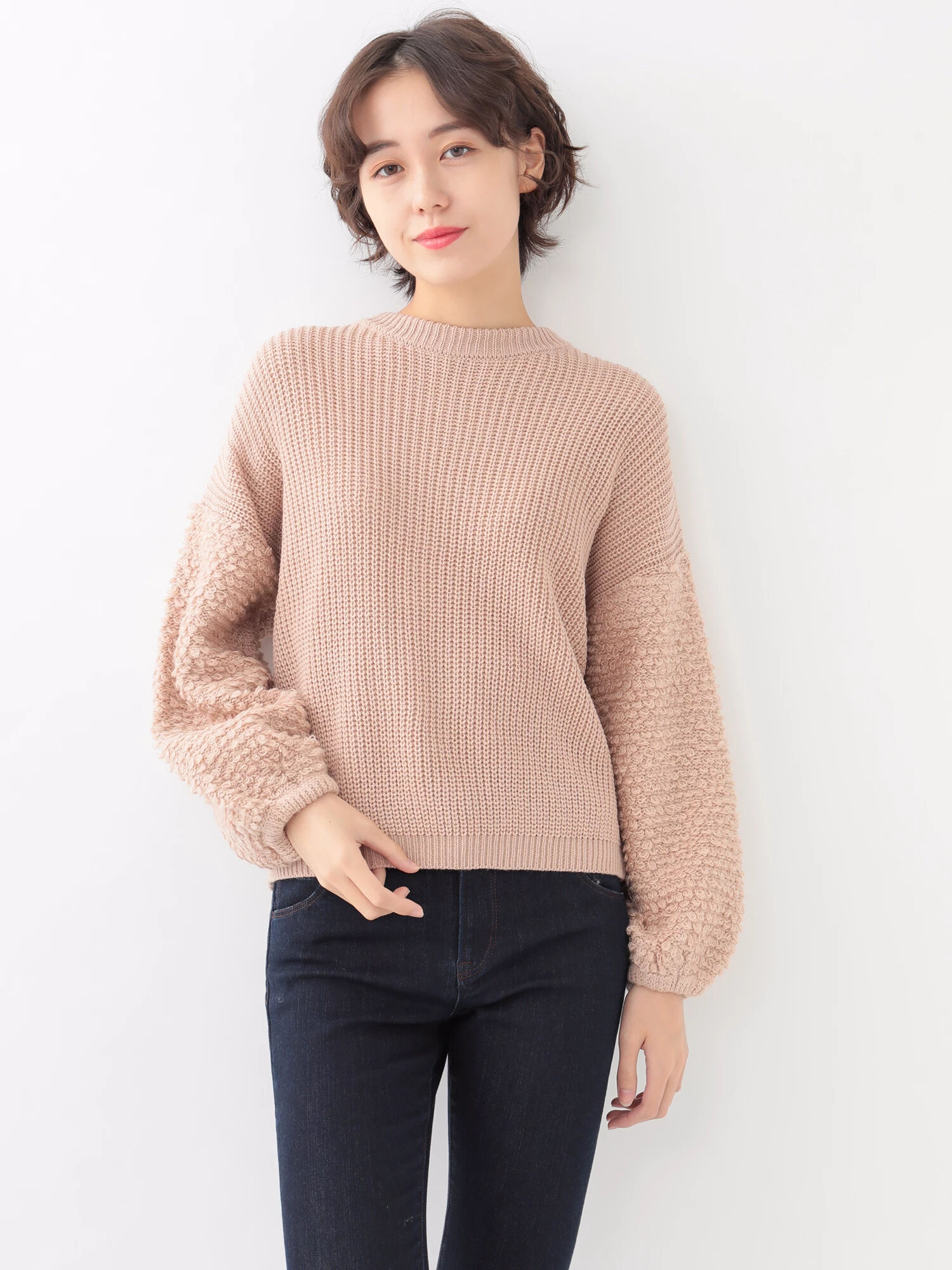 ◎ループヤーンスリーブ畦ニットプルオーバー