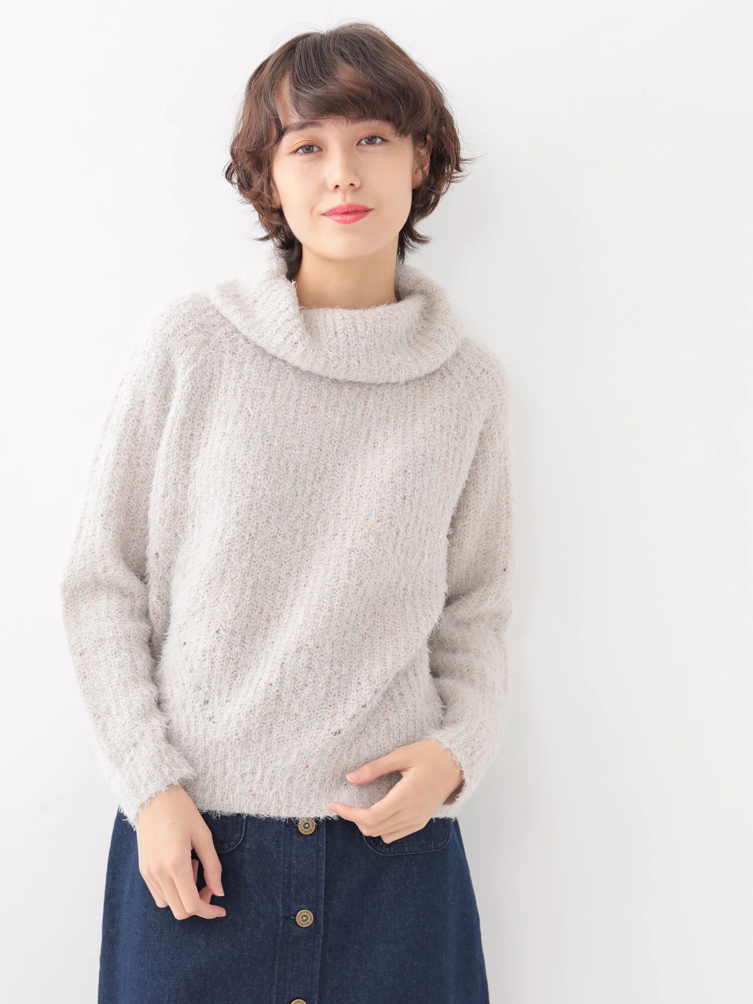 ◎カラーネップオフタートルニットプルオーバー