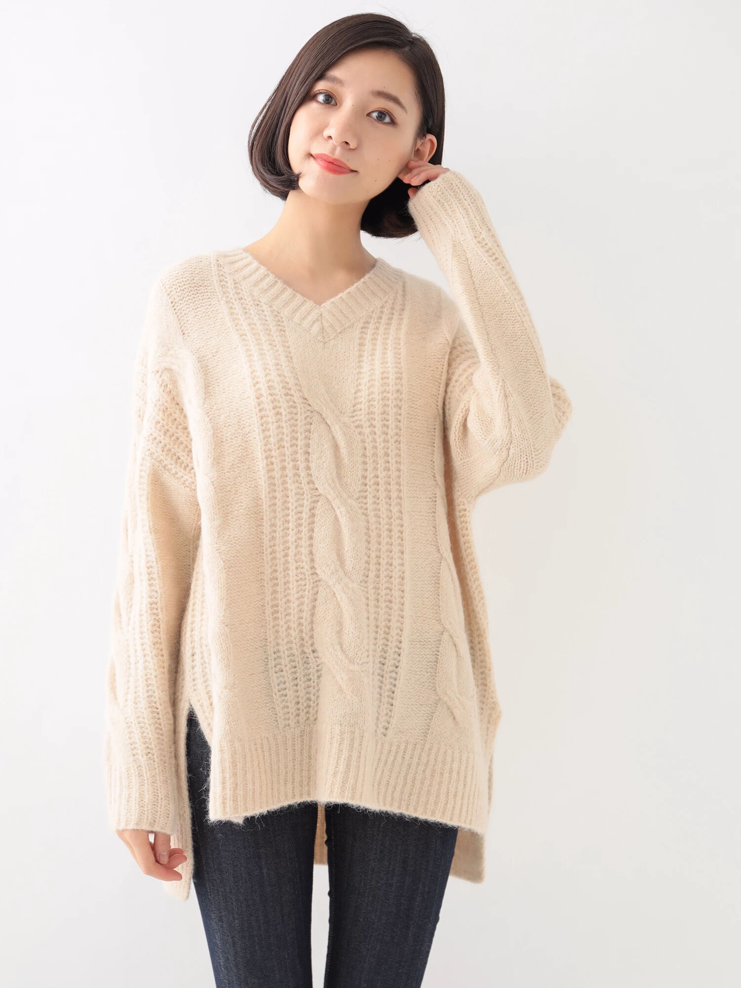 ◎ケーブル柄ニットチュニック