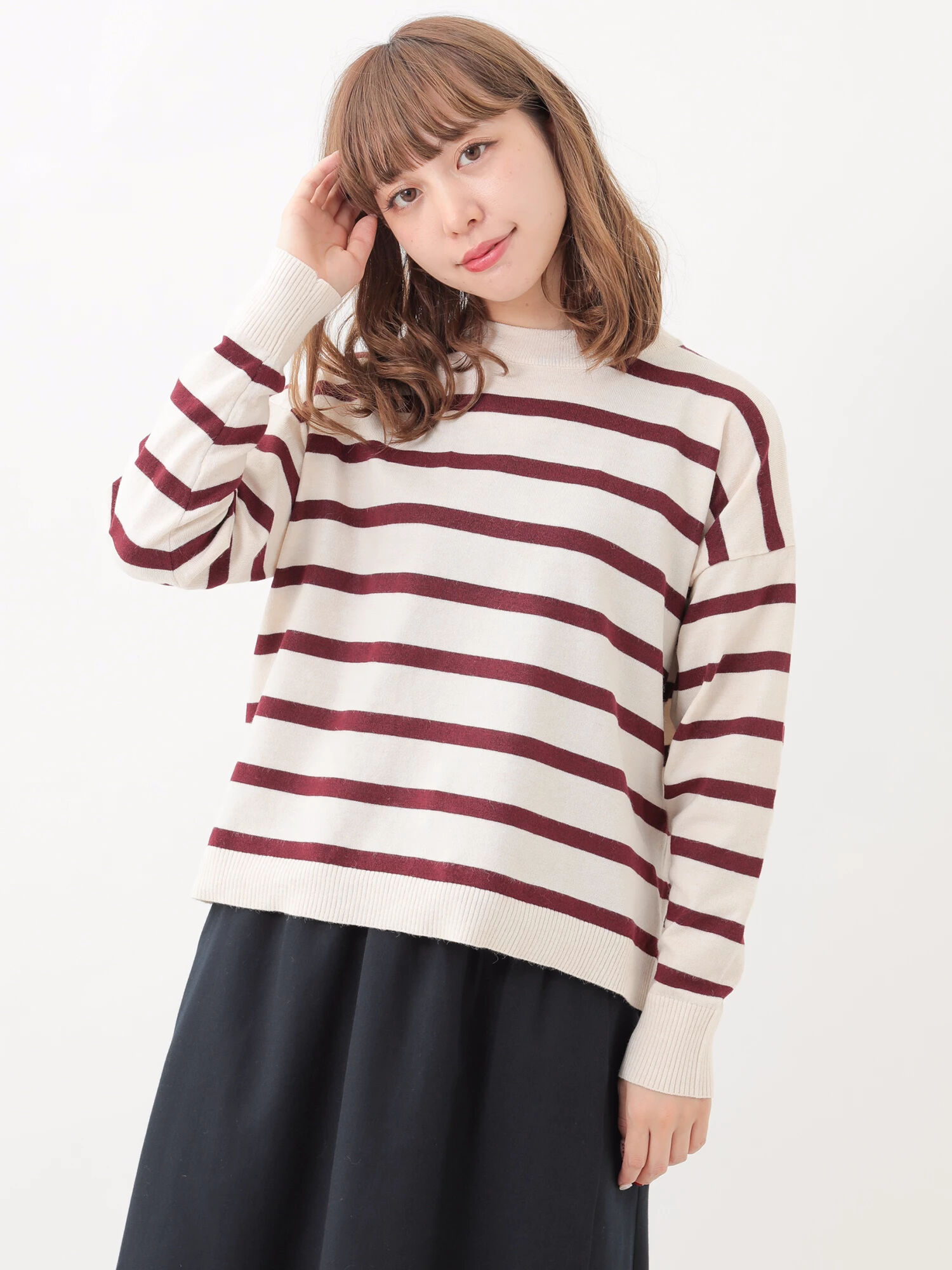 ＜ＷＥＢ限定大きな・小さなサイズ＞ボーダードロップニットプルオーバー