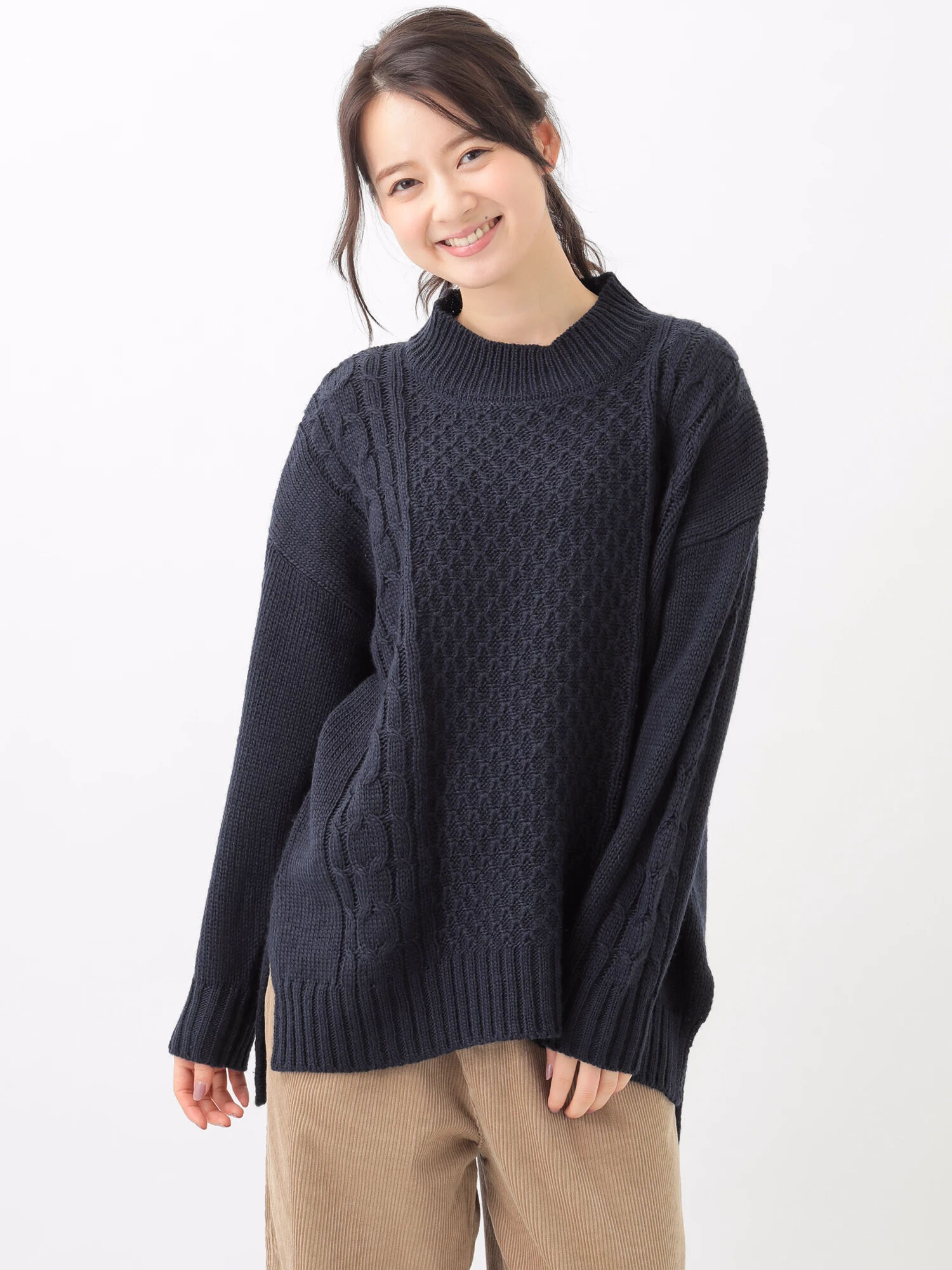 ＜ＷＥＢ限定大きな・小さなサイズ＞アラン柄ケーブルニットチュニック