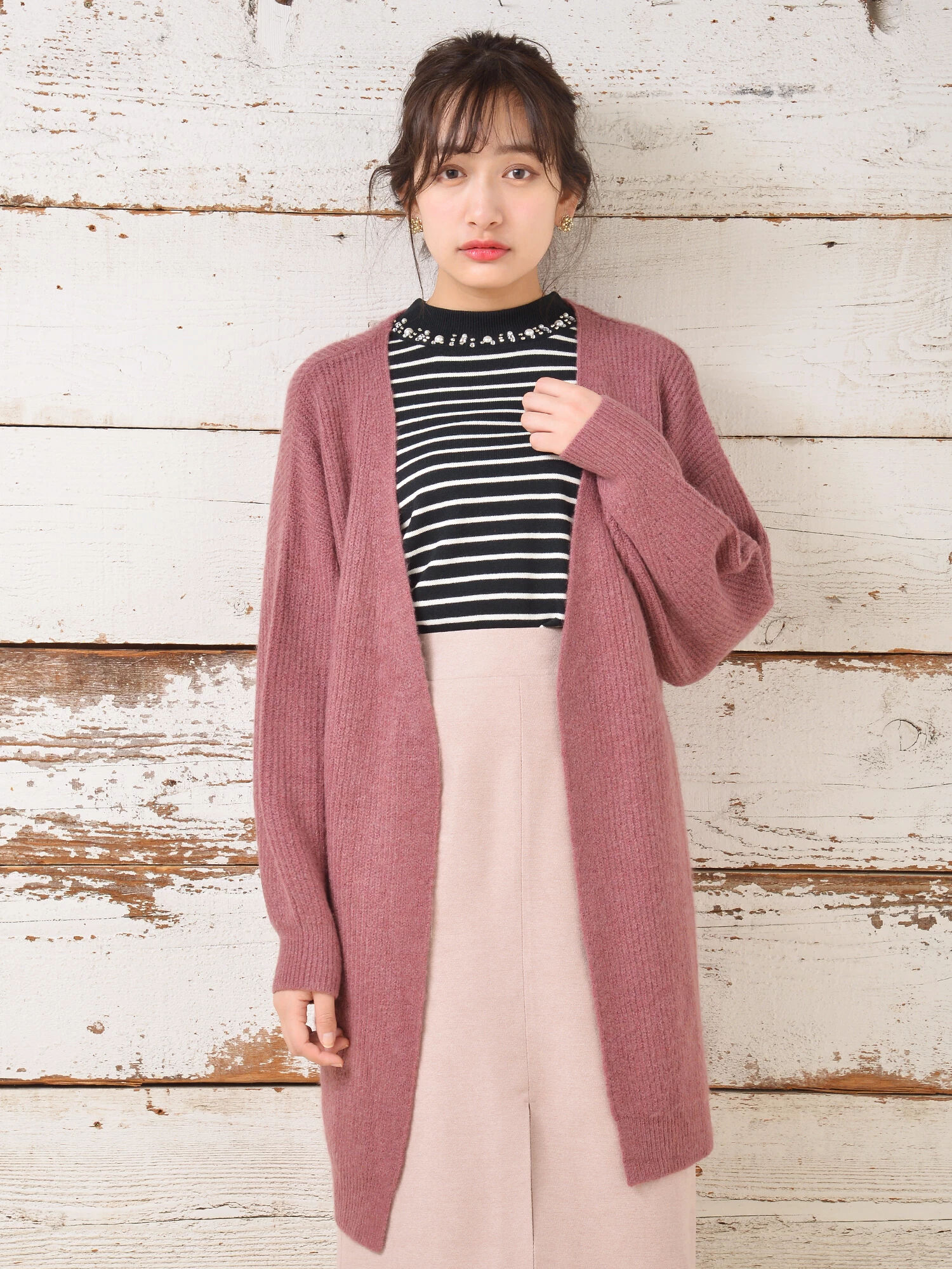 ・目移し柄畦ニットカーディガン