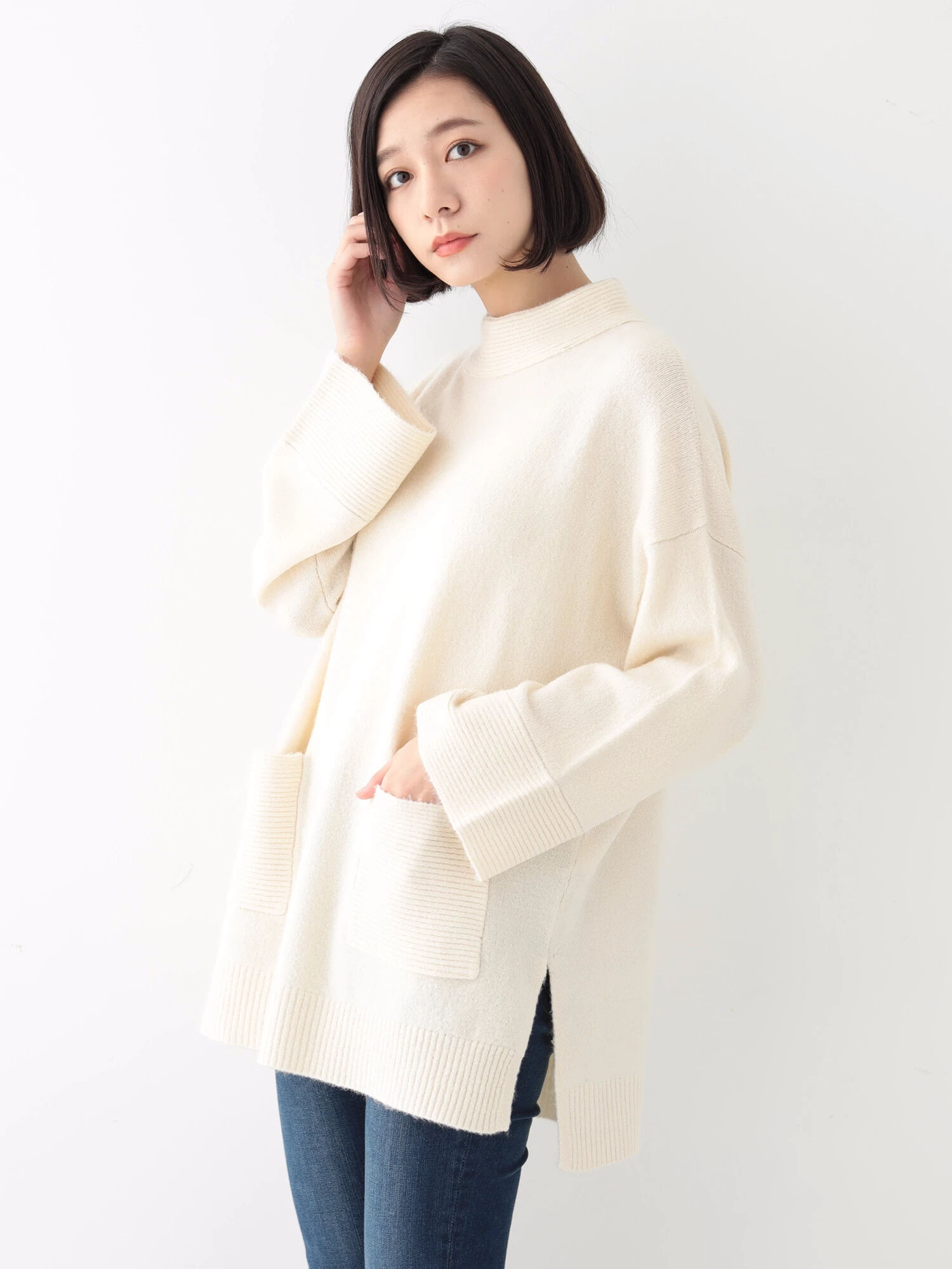 ★ポケット横リブニットチュニック