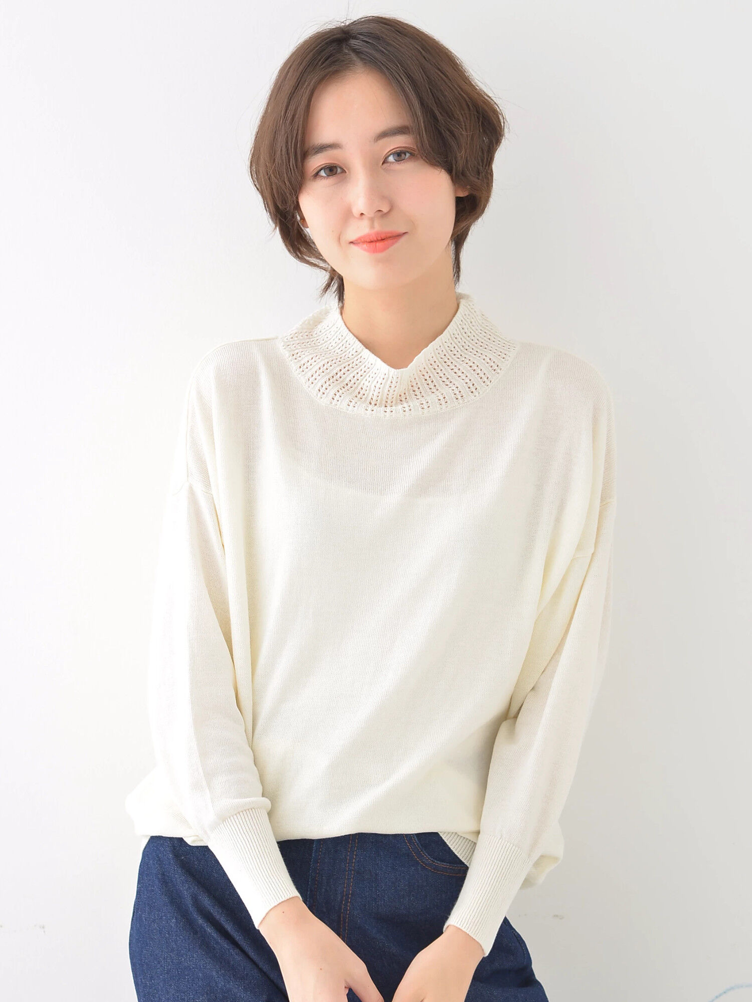 ★透かし柄ハイネックニットプルオーバー