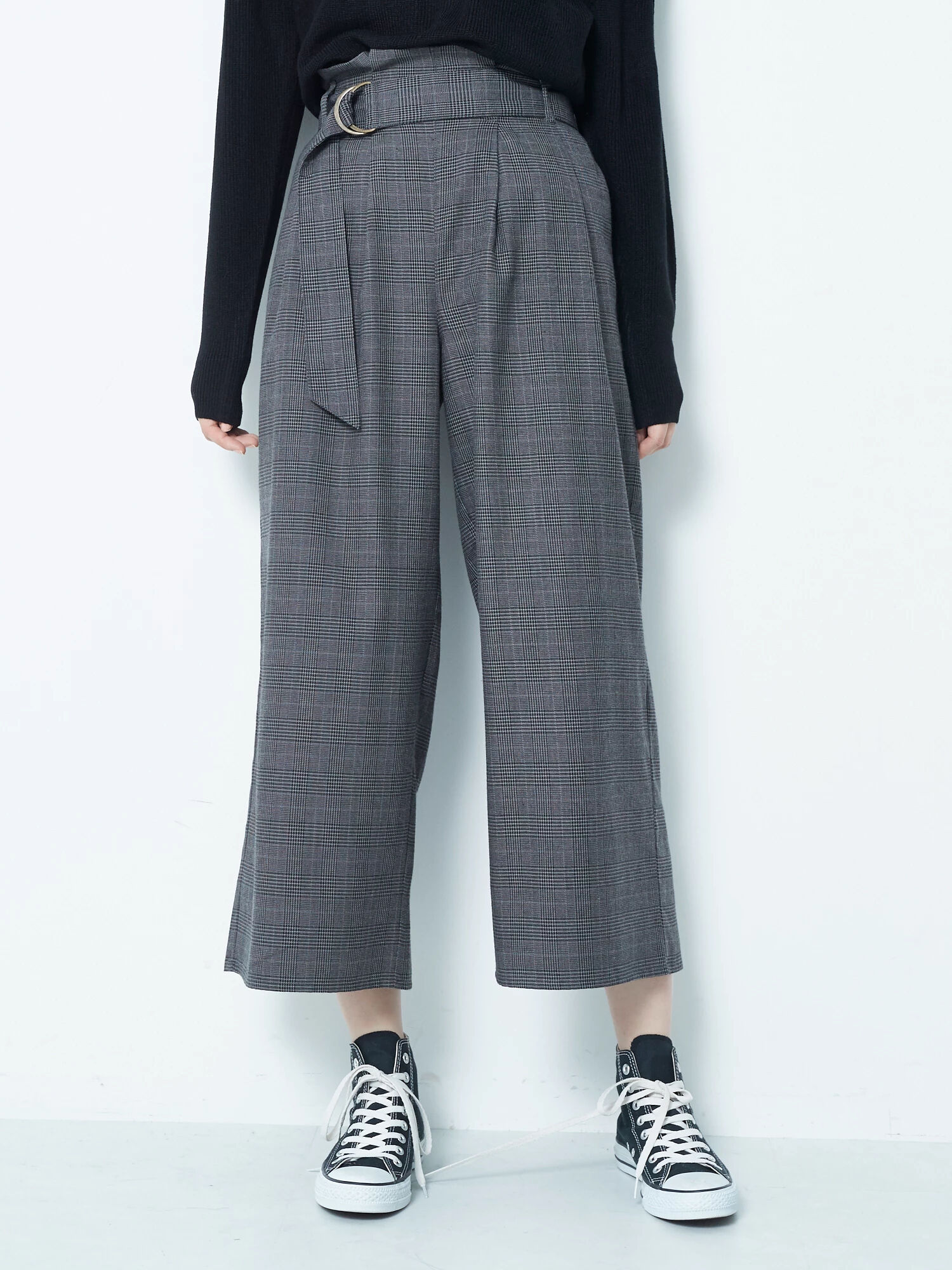 ★ベルト付きチェックワイドパンツ
