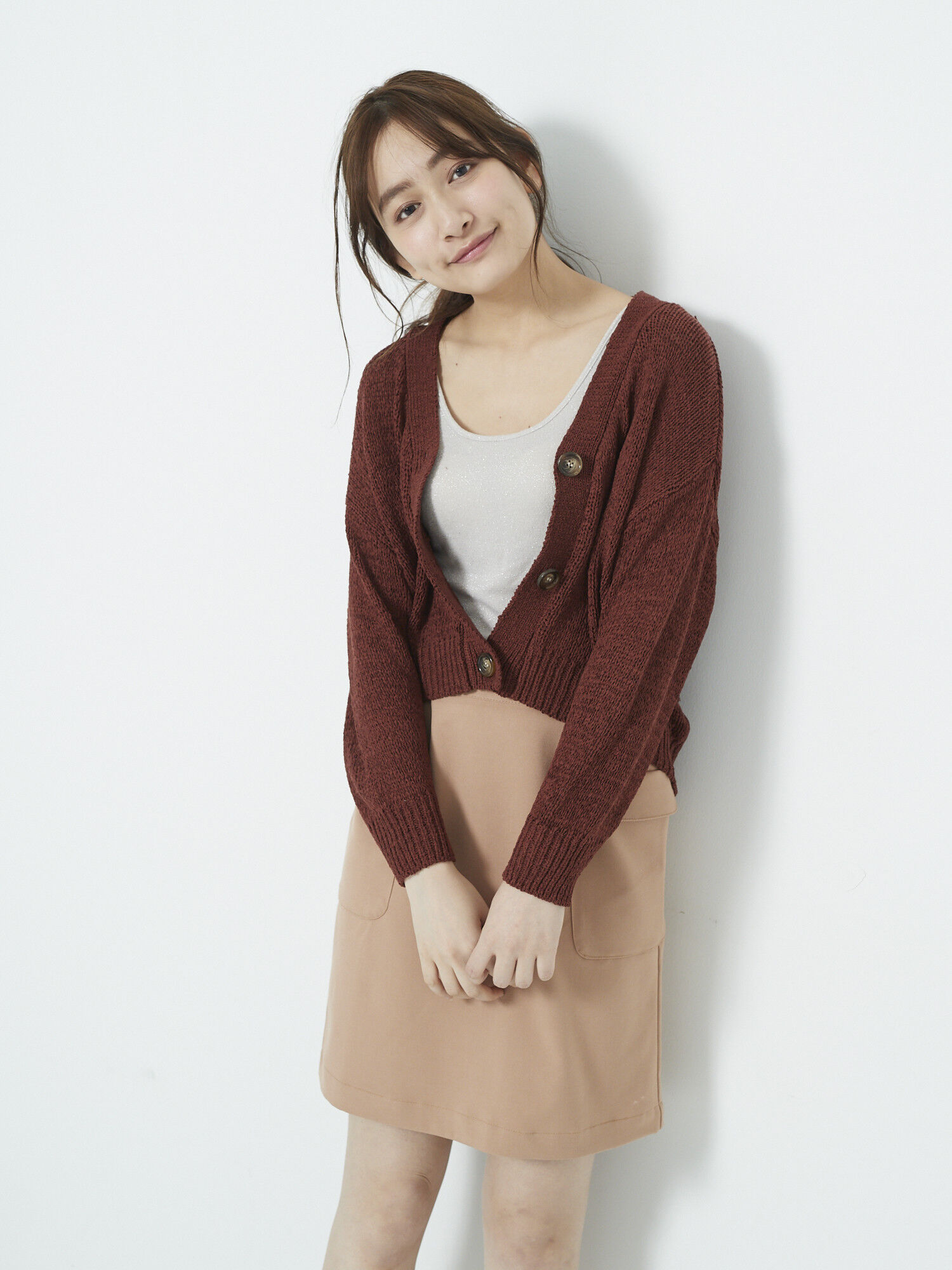 テープヤーンショートニットカーディガン