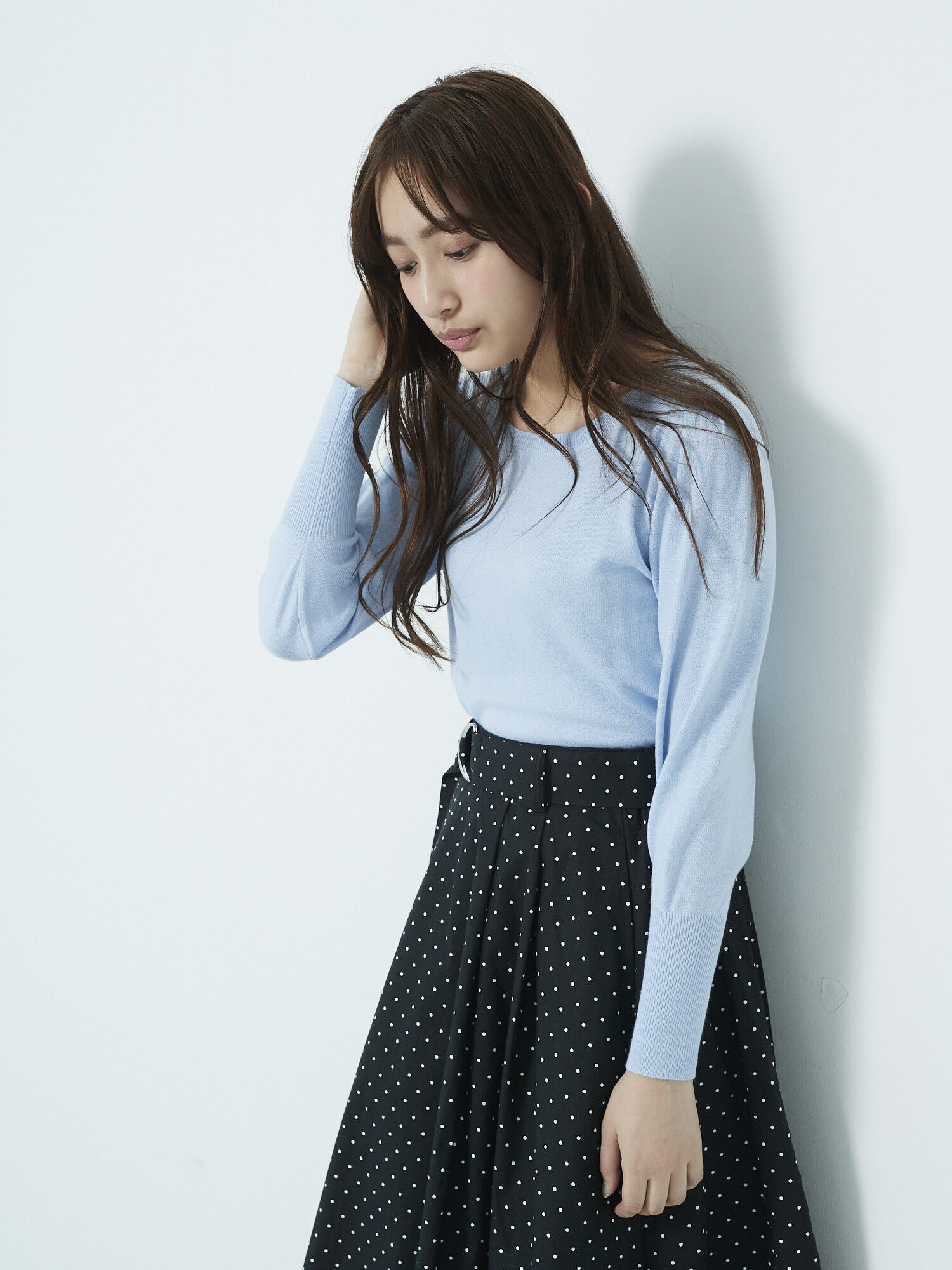 ・ボートネックマトンスリーブニットプルオーバー