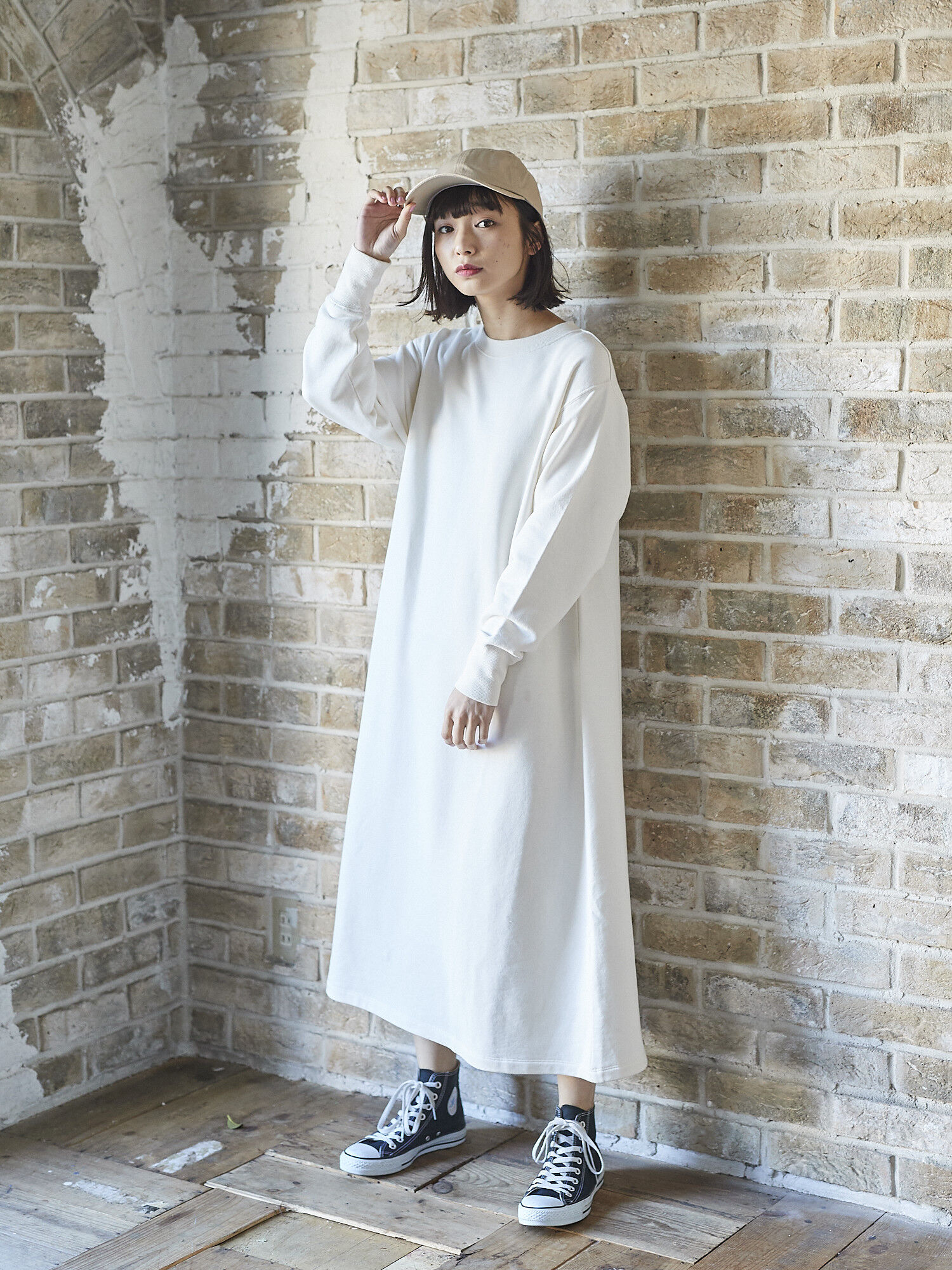 ・軽量裏毛ロングスリットワンピース