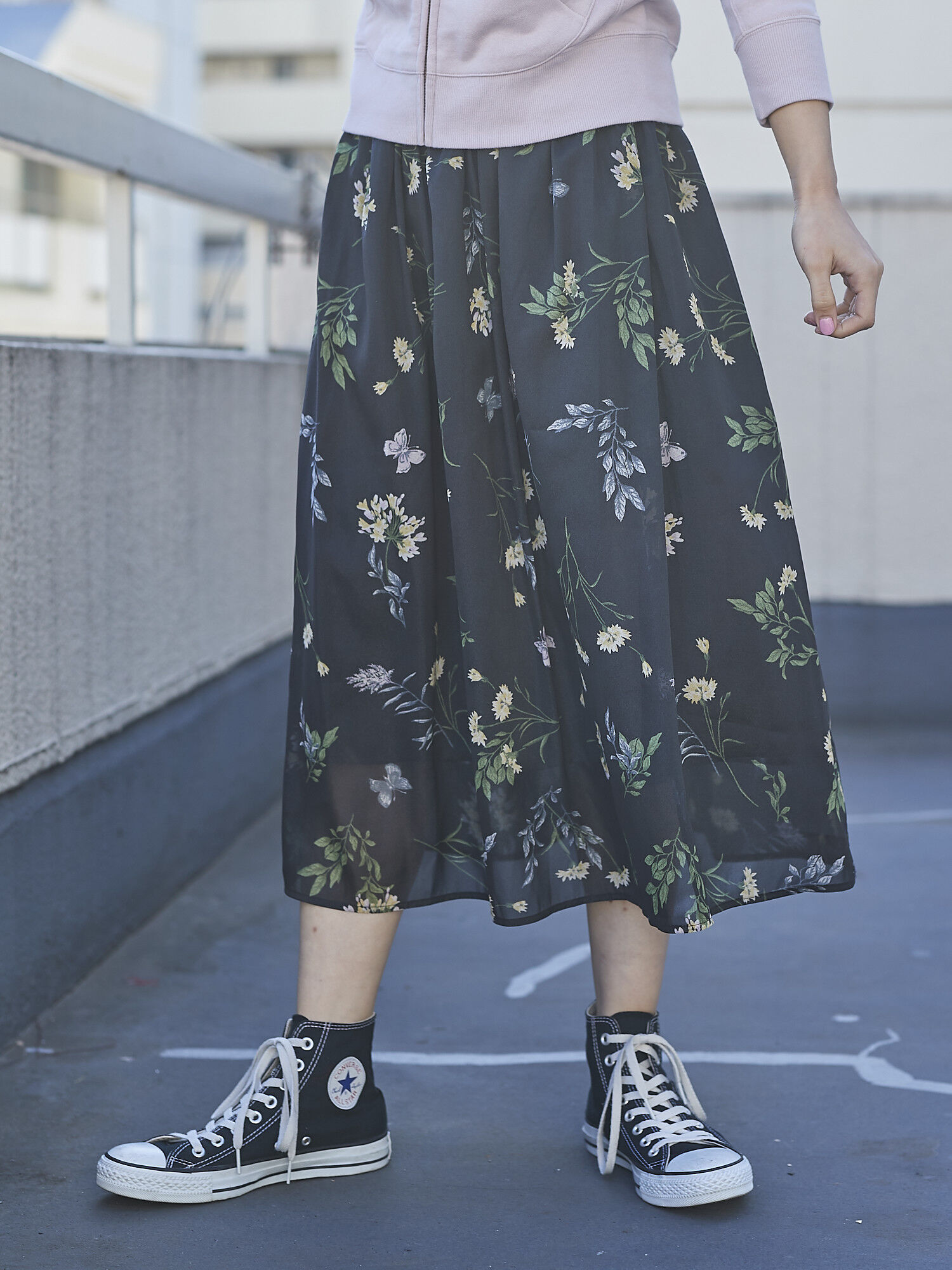 ・ボタニカルプリントオーガンジースカート
