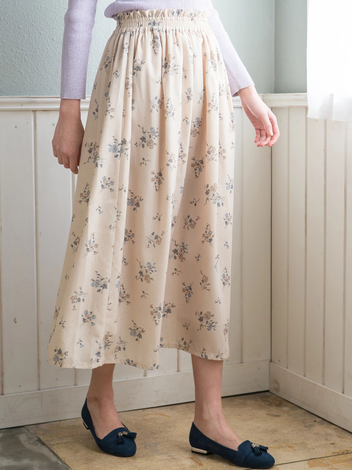 ＜ＷＥＢ限定大きな・小さなサイズ＞フラワープリントギャザースカート