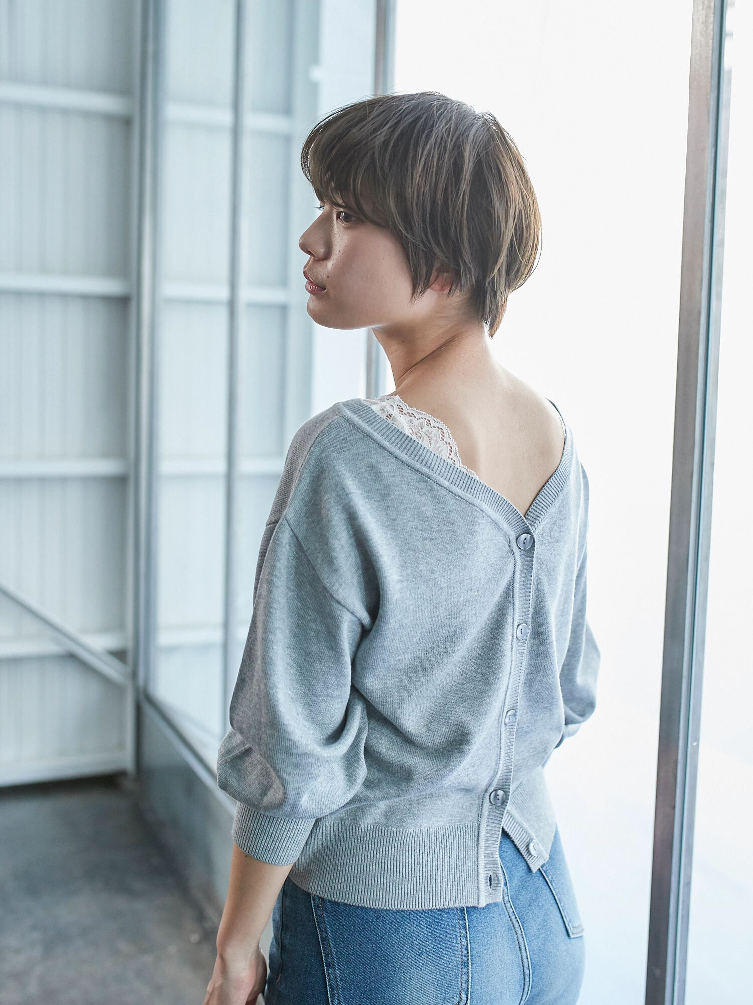 ＜ＷＥＢ限定大きな・小さなサイズ＞SET2点 ニットカーディガン+レースインナー