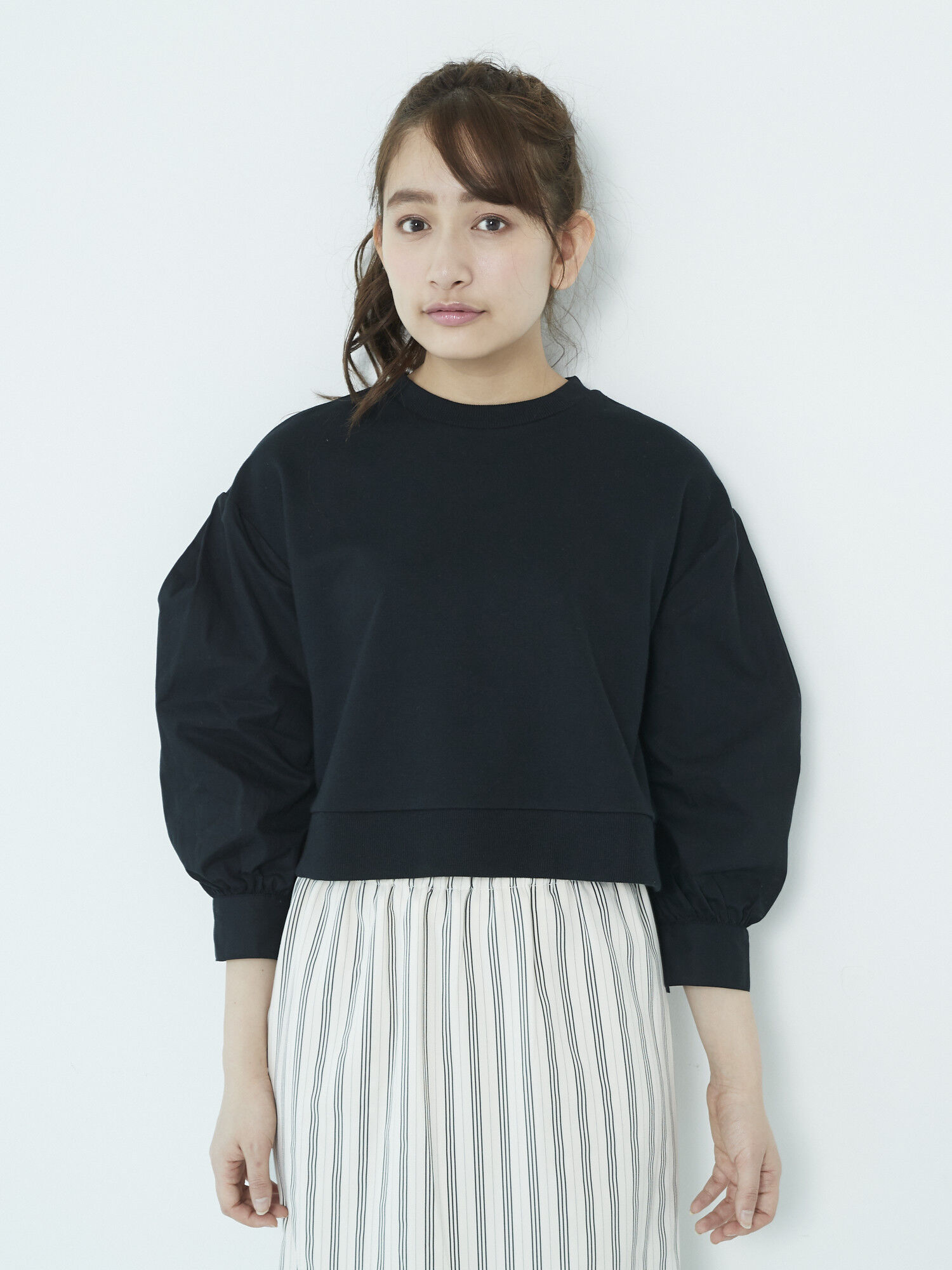 ・シャツ袖ドッキングスウェット