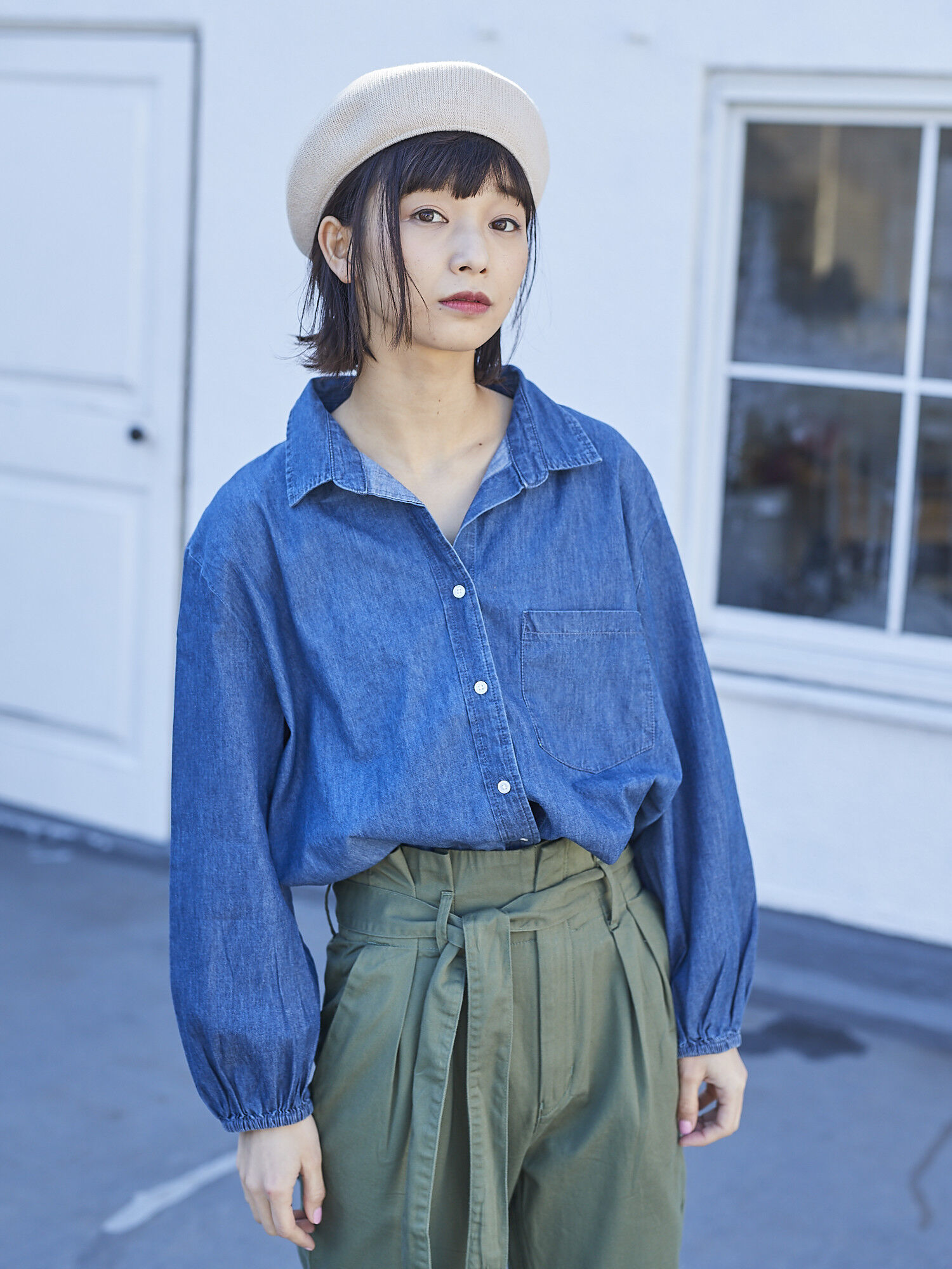 ・ライトオンスデニムギャザーシャツ