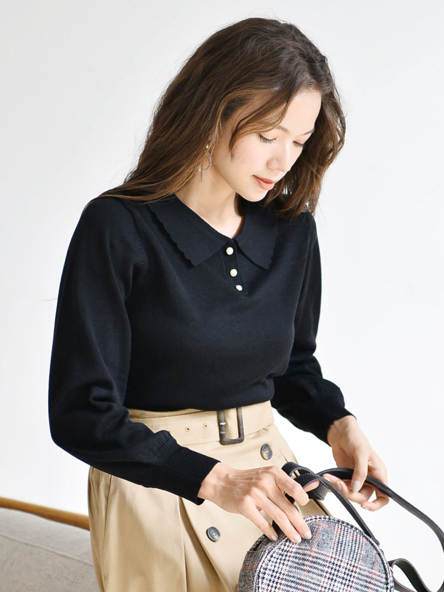 ポロ衿ニットプルオーバー