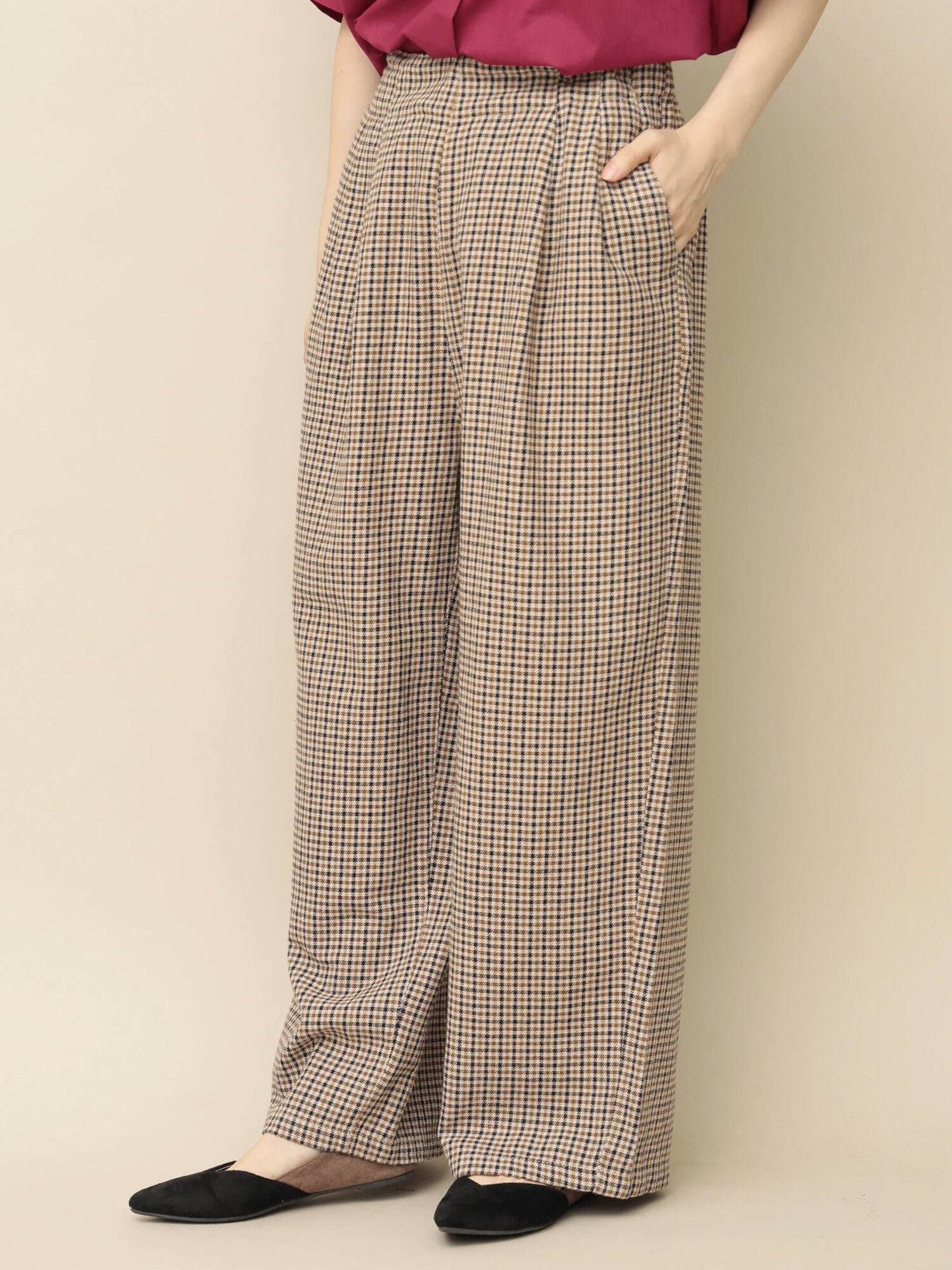 ＜ＷＥＢ限定大きな・小さなサイズ＞洗えるウール見えコットンパンツ(ワイド)