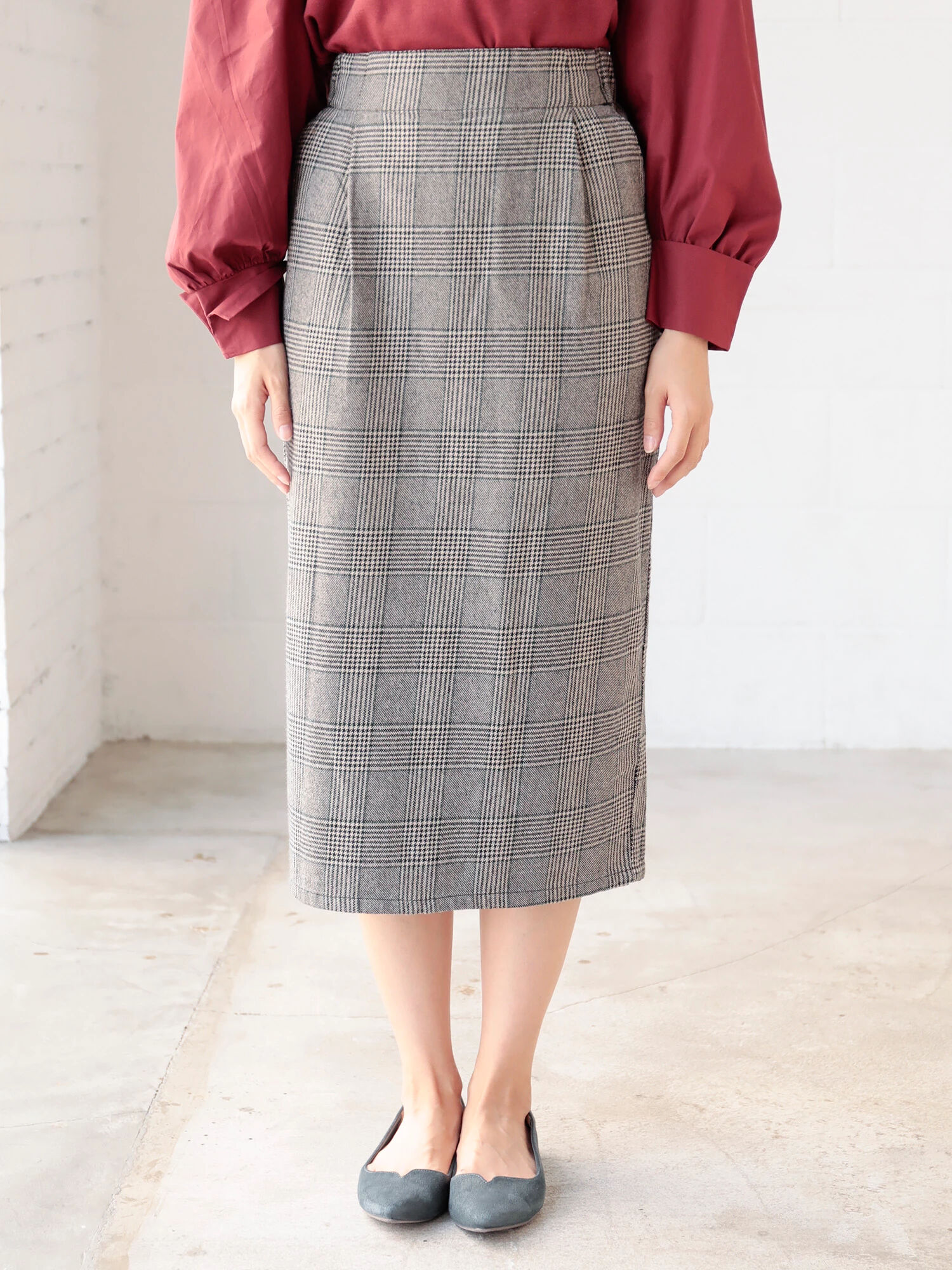 洗える＜ＷＥＢ限定大きな・小さなサイズ＞ウール見えコットンスカート(タイト)