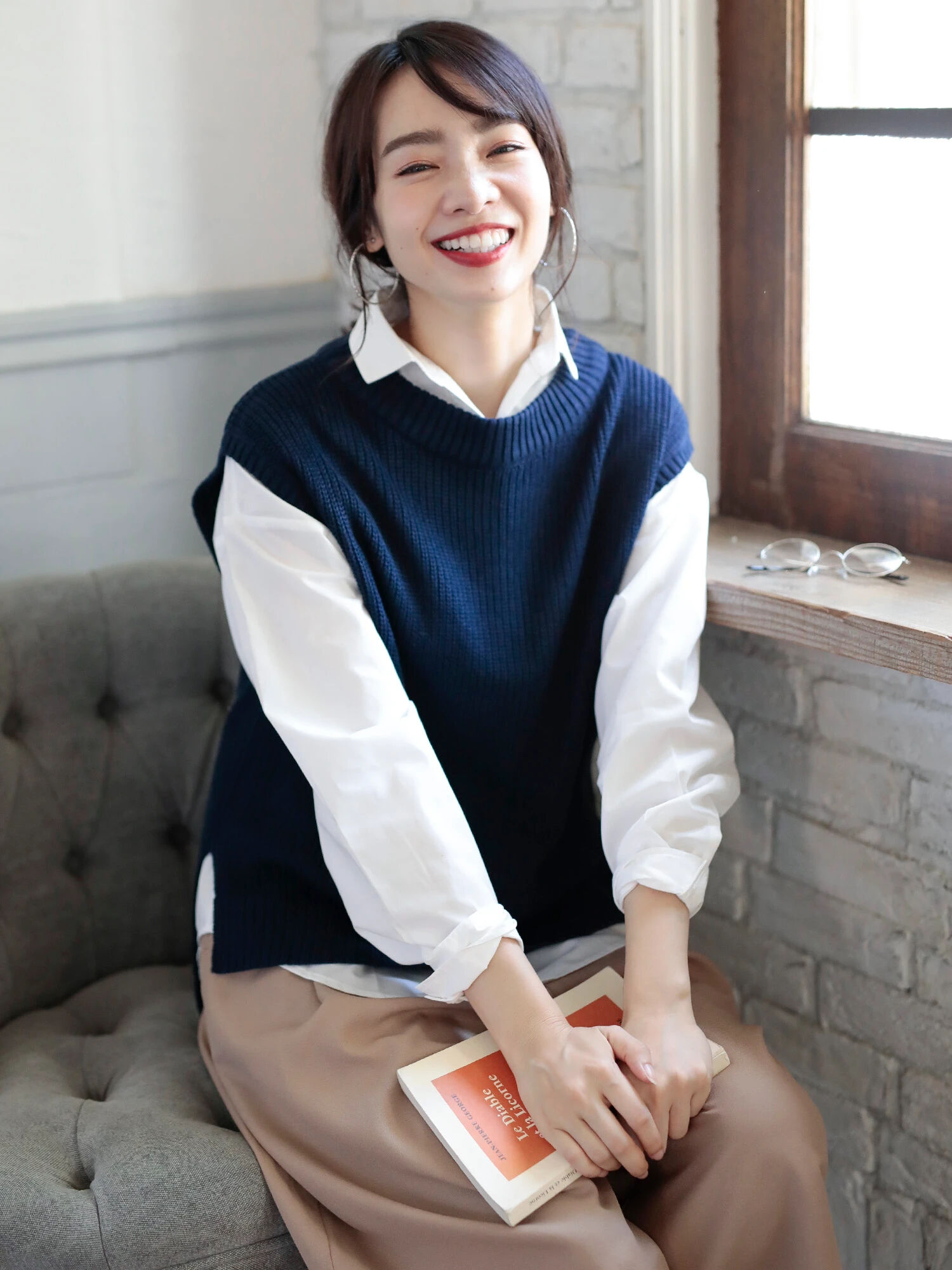 ＜ＷＥＢ限定大きな・小さなサイズ＞SET2点 スキッパーシャツ+ニットベスト