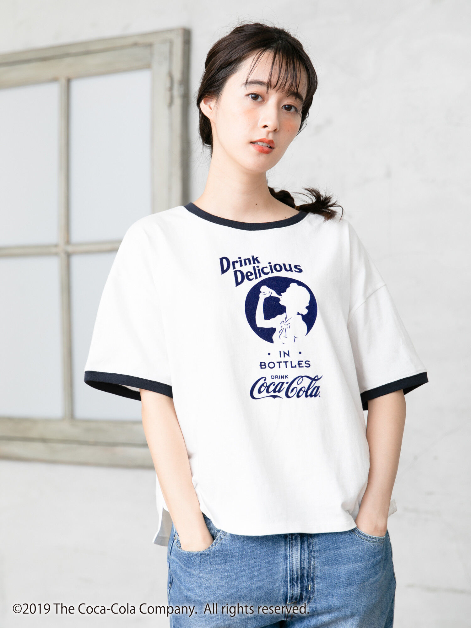 Coca-Cola/earth衿配色バインダ-Tシャツ