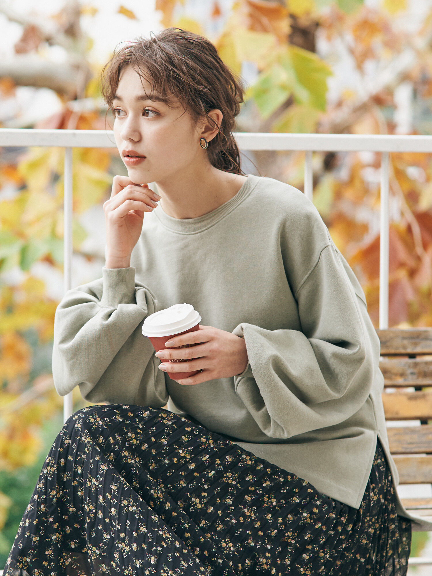 裏起毛パフスリーブチュニック