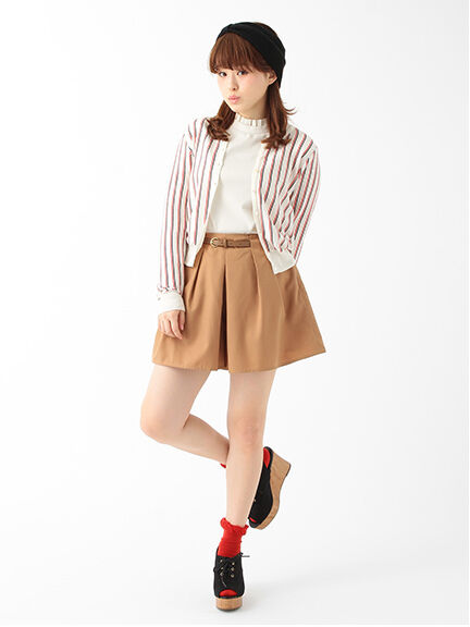 ベルト付きプリーツキュロットパンツ