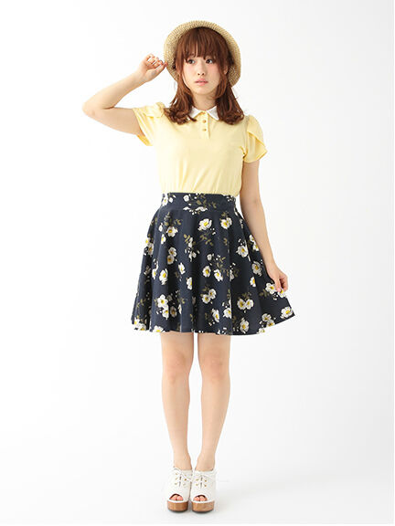 【すきな丈スカート】花柄ミニフレアスカート