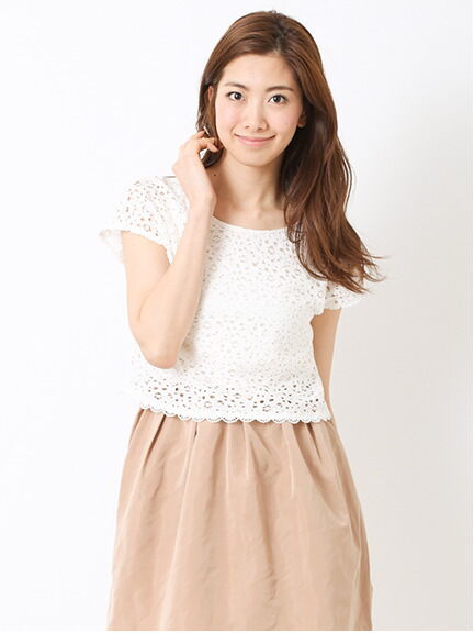 ＜WEB限定大きな・小さなサイズ＞レースレイヤード風ドッキングワンピース