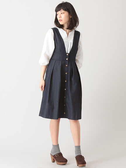 フロント釦デニムジャンパースカート