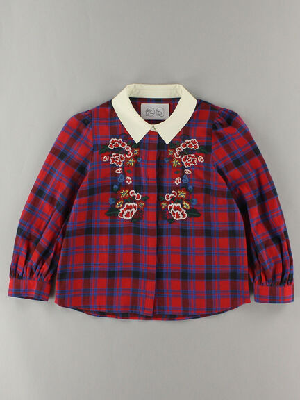  E hyphen world gallery mania M フラワー刺繍チェックブラウス ￥6,469