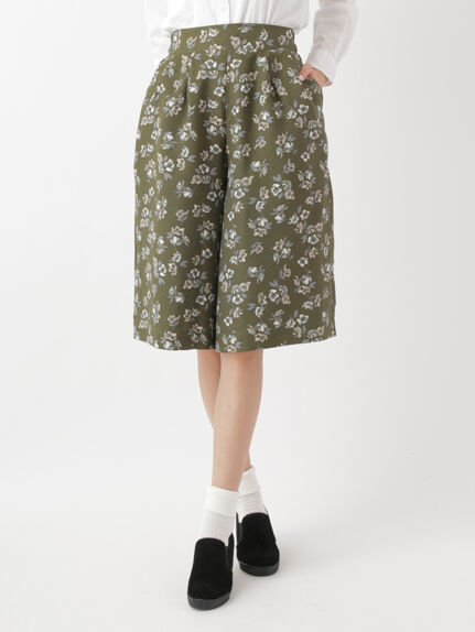 ・クロップド丈花柄ワイドパンツ