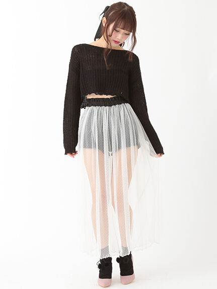 E hyphen world gallery BonBon ドットチュールシアーロングスカート ￥9,720