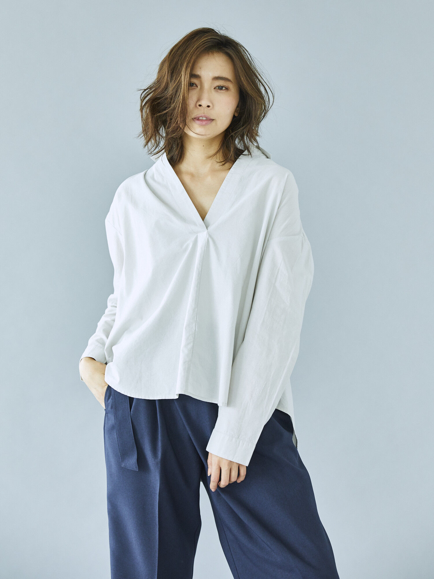 ・オーガニックコットン長袖スキッパーシャツ