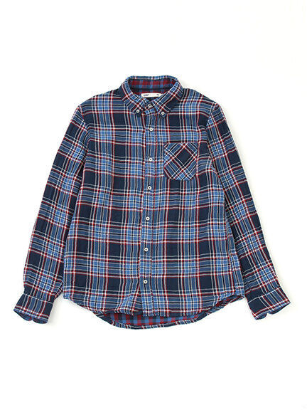 Men's ダブルガーゼ先染チェック ボタンダウンシャツ