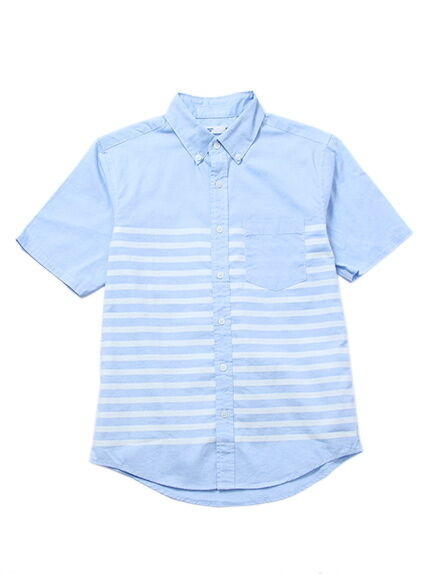 Men's オックスフォードボーダープリント半袖シャツ