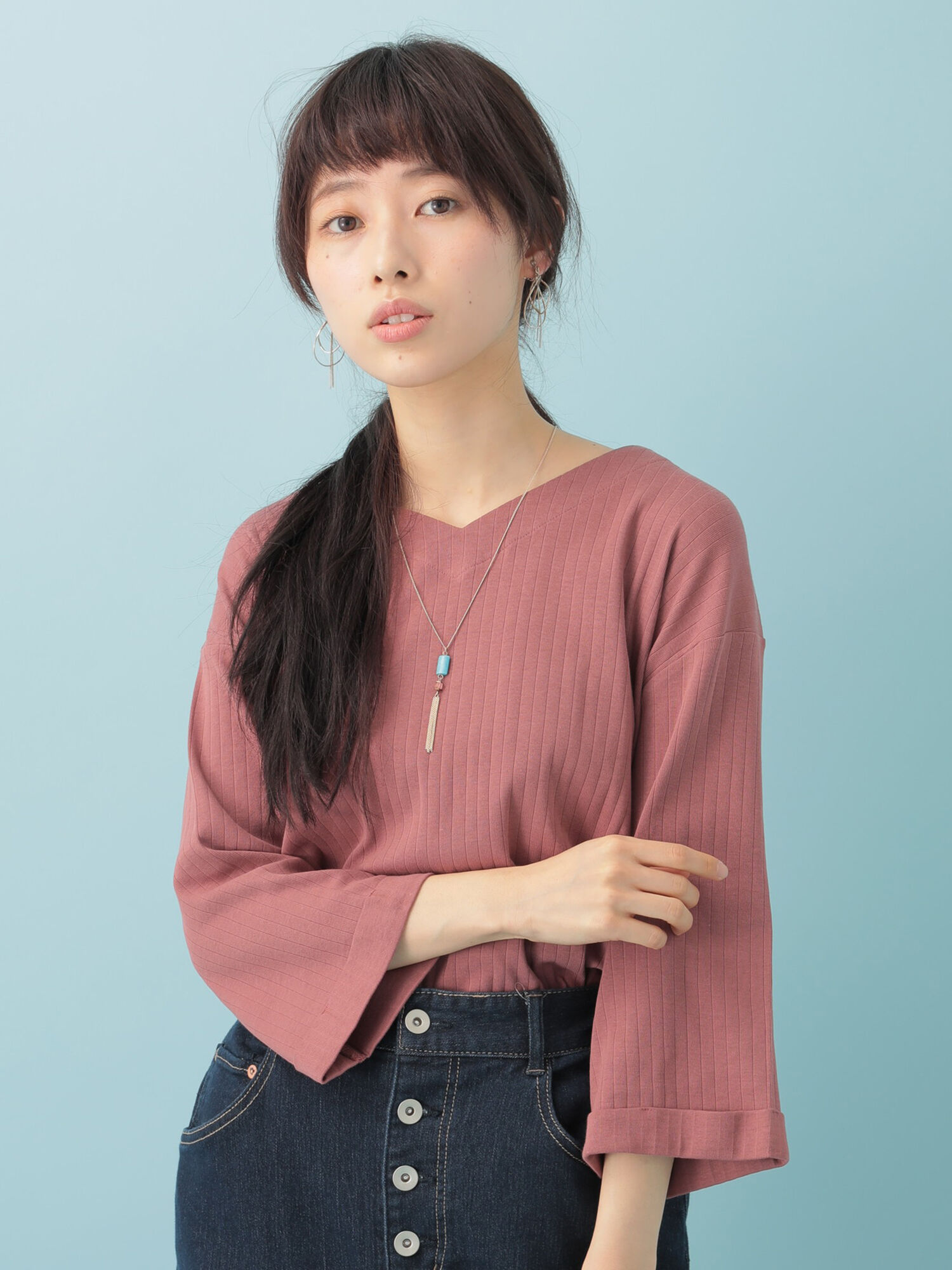 Sugarspoon・袖ターンバックリブ7分袖プルオーバー