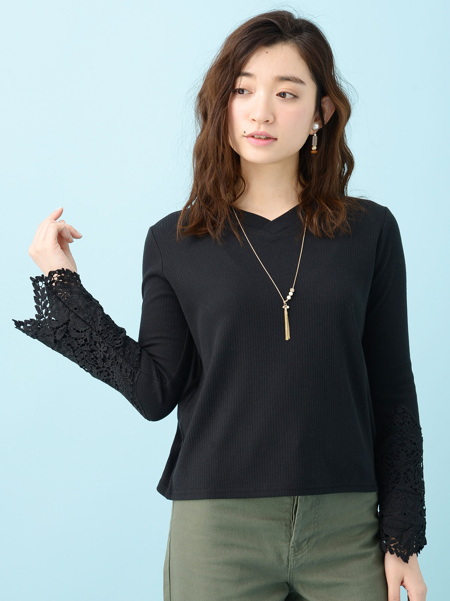 RAYCASSINFAVORI・RAY袖ベルスリーブレースプルオーバー