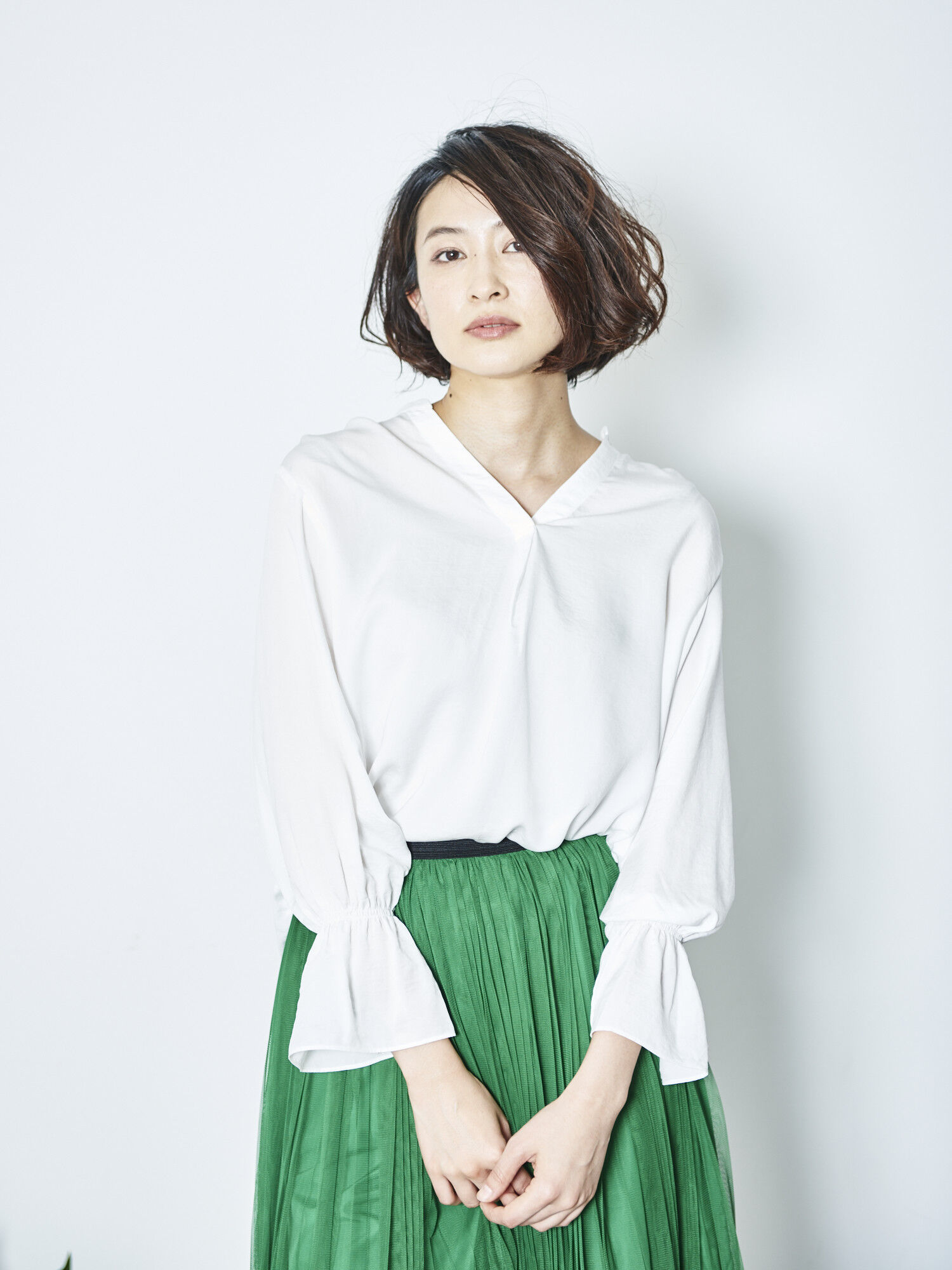・袖フレアスキッパーシャツ